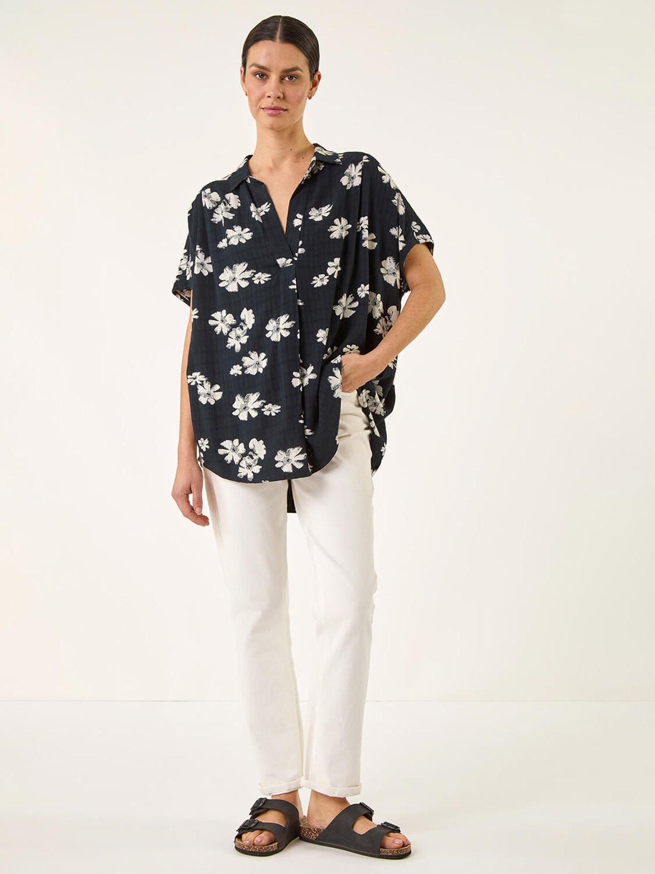  image of roman-floral-print-pleat-tunic-top