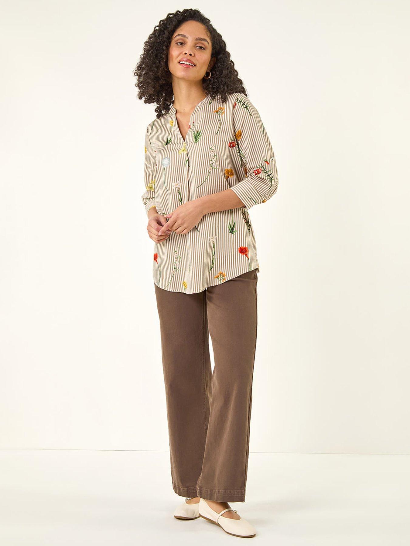 Image 3 of 5 of Roman Floral Stripe Pleated Top