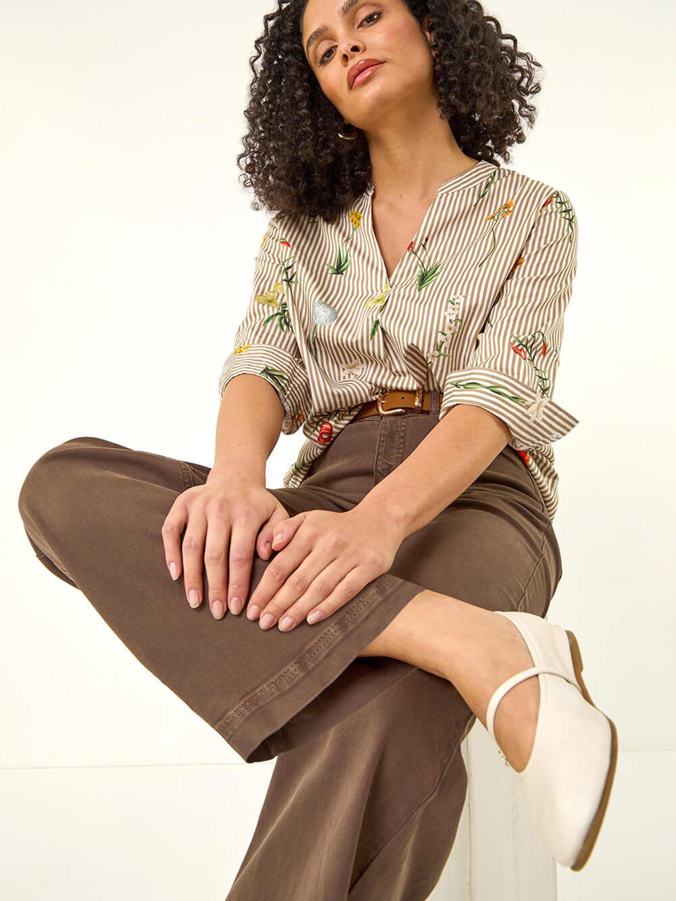 Image 4 of 5 of Roman Floral Stripe Pleated Top