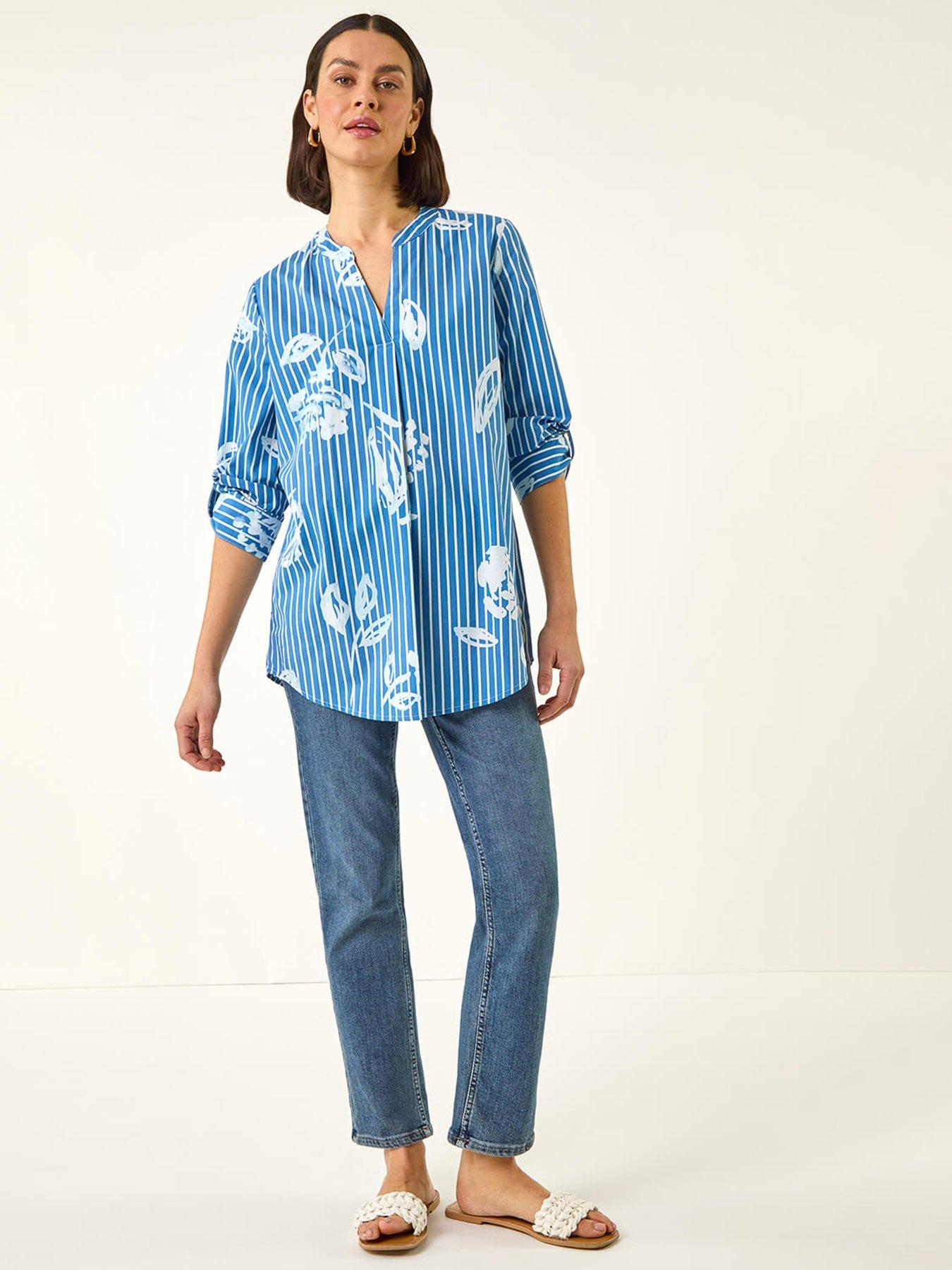 Image 3 of 5 of Roman Floral Stripe Pleated Top