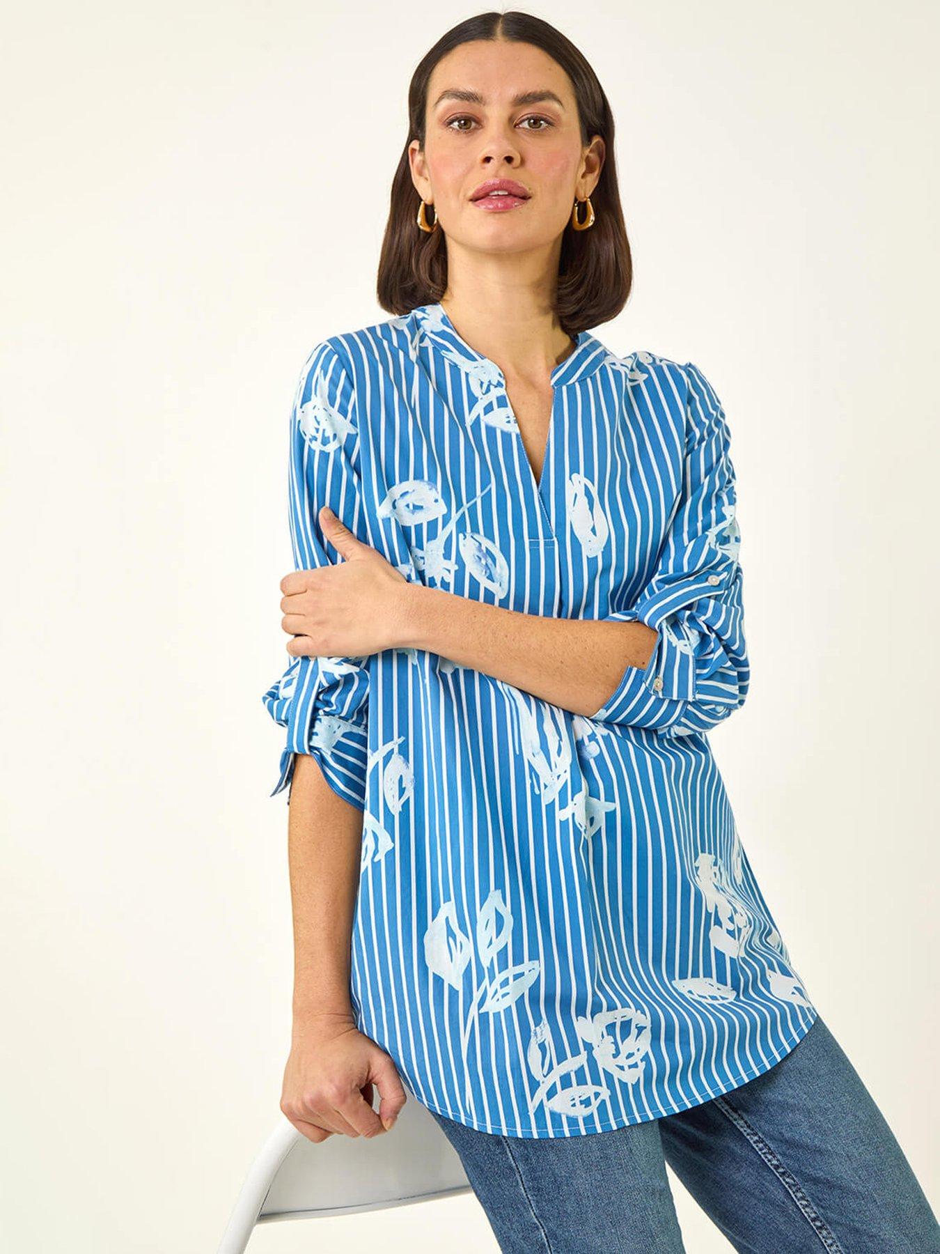 Image 4 of 5 of Roman Floral Stripe Pleated Top