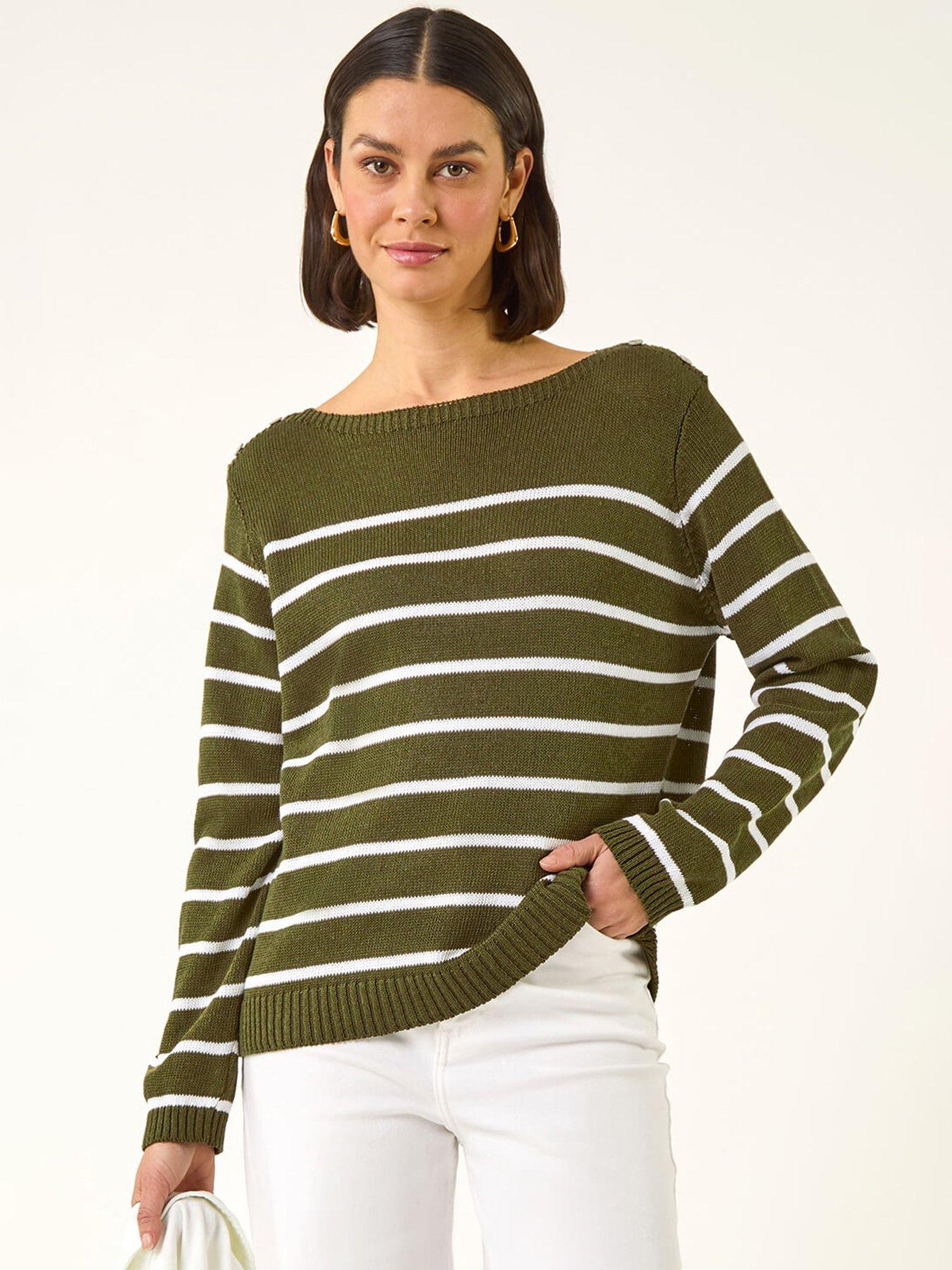 Image 1 of 5 of Roman Slash Neck Stripe Knit Jumper