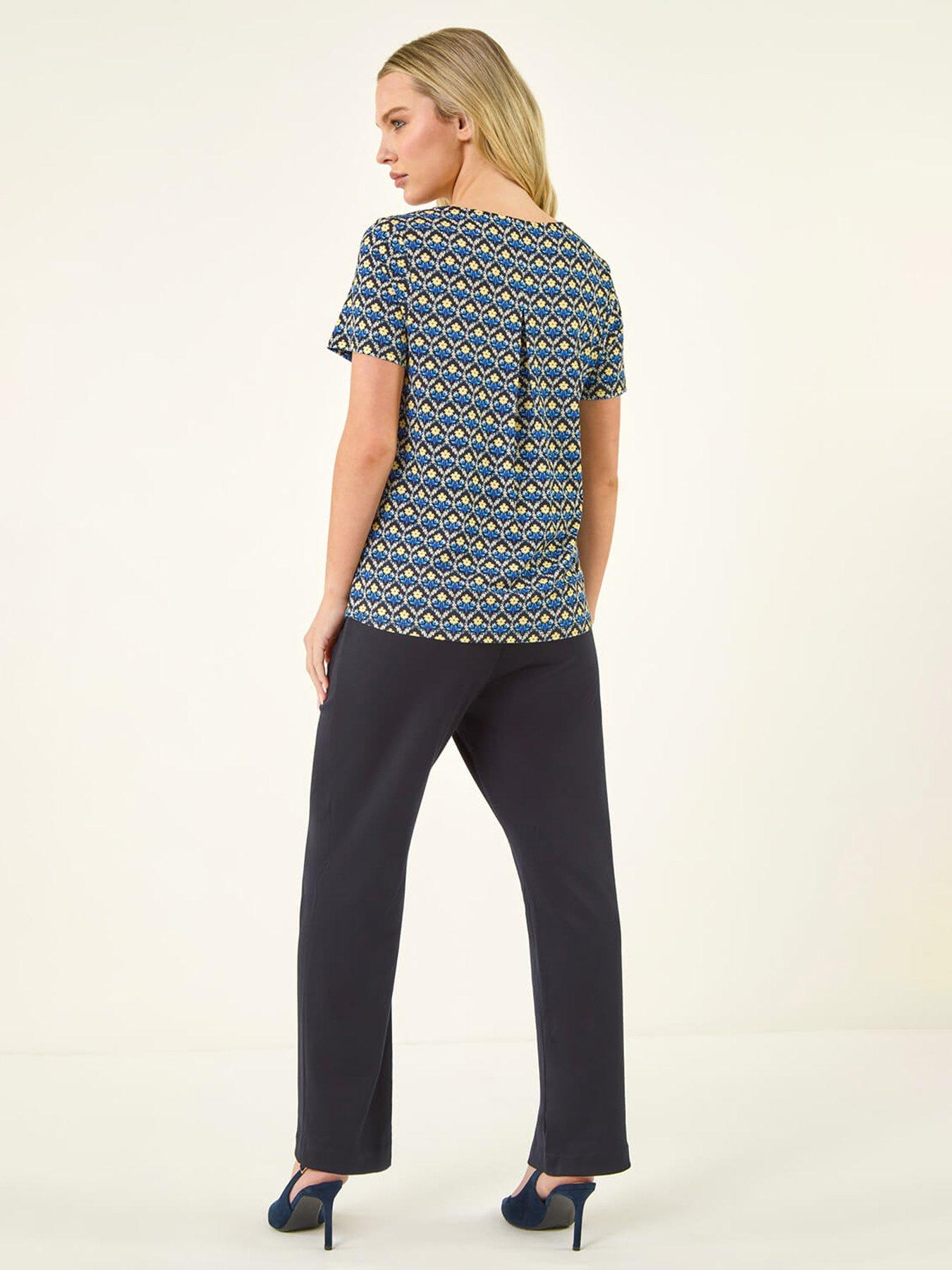 Image 2 of 5 of Roman Petite Abstract V-neck Stretch Top