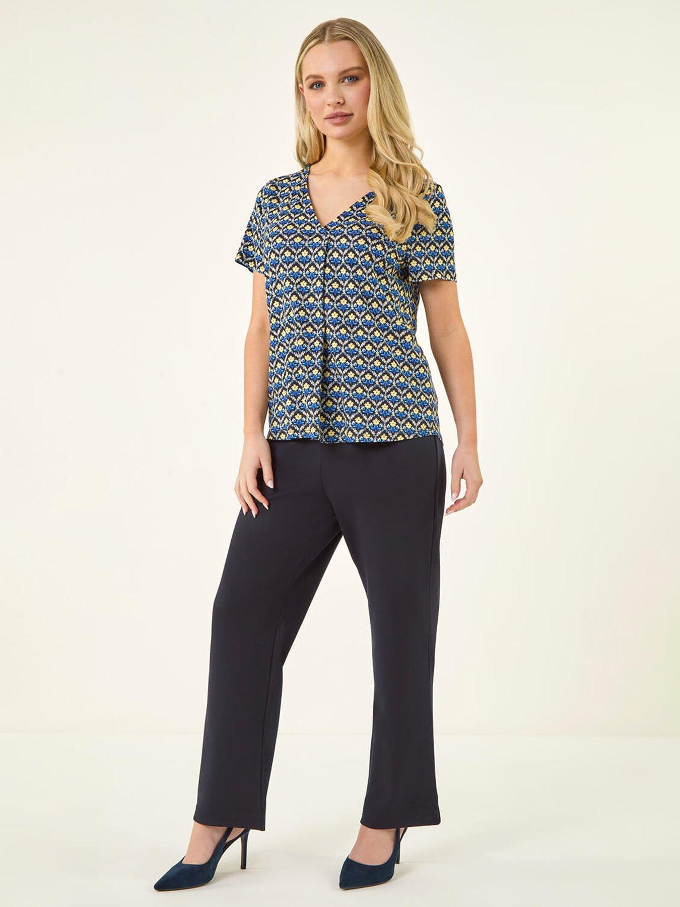 Image 3 of 5 of Roman Petite Abstract V-neck Stretch Top