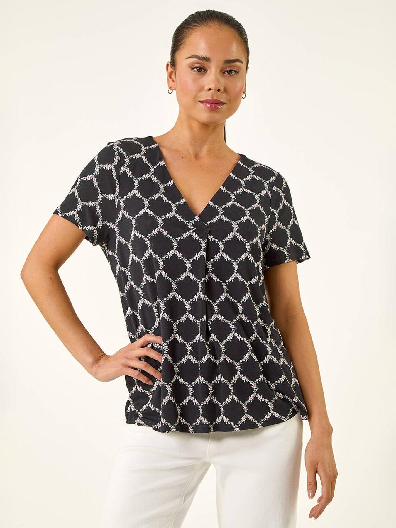  image of roman-petite-abstract-v-neck-stretch-top