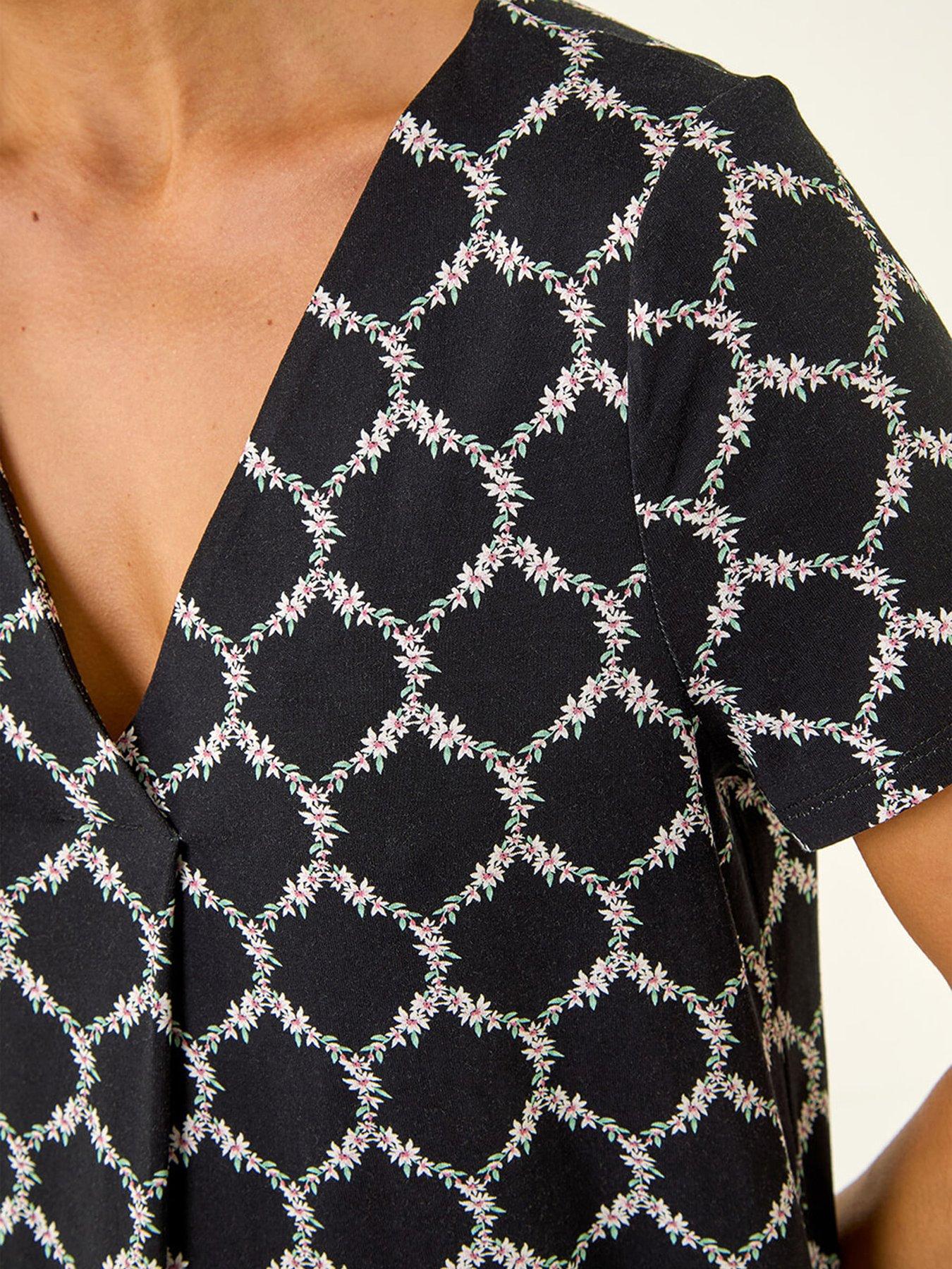  image of roman-petite-abstract-v-neck-stretch-top