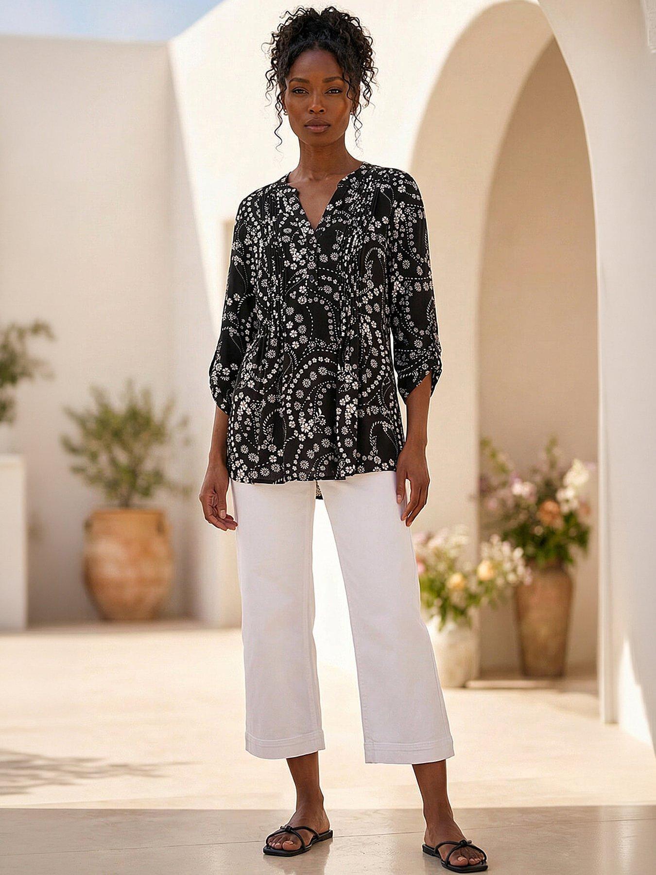 Roman Ditsy Print Pintuck Stretch Shirt