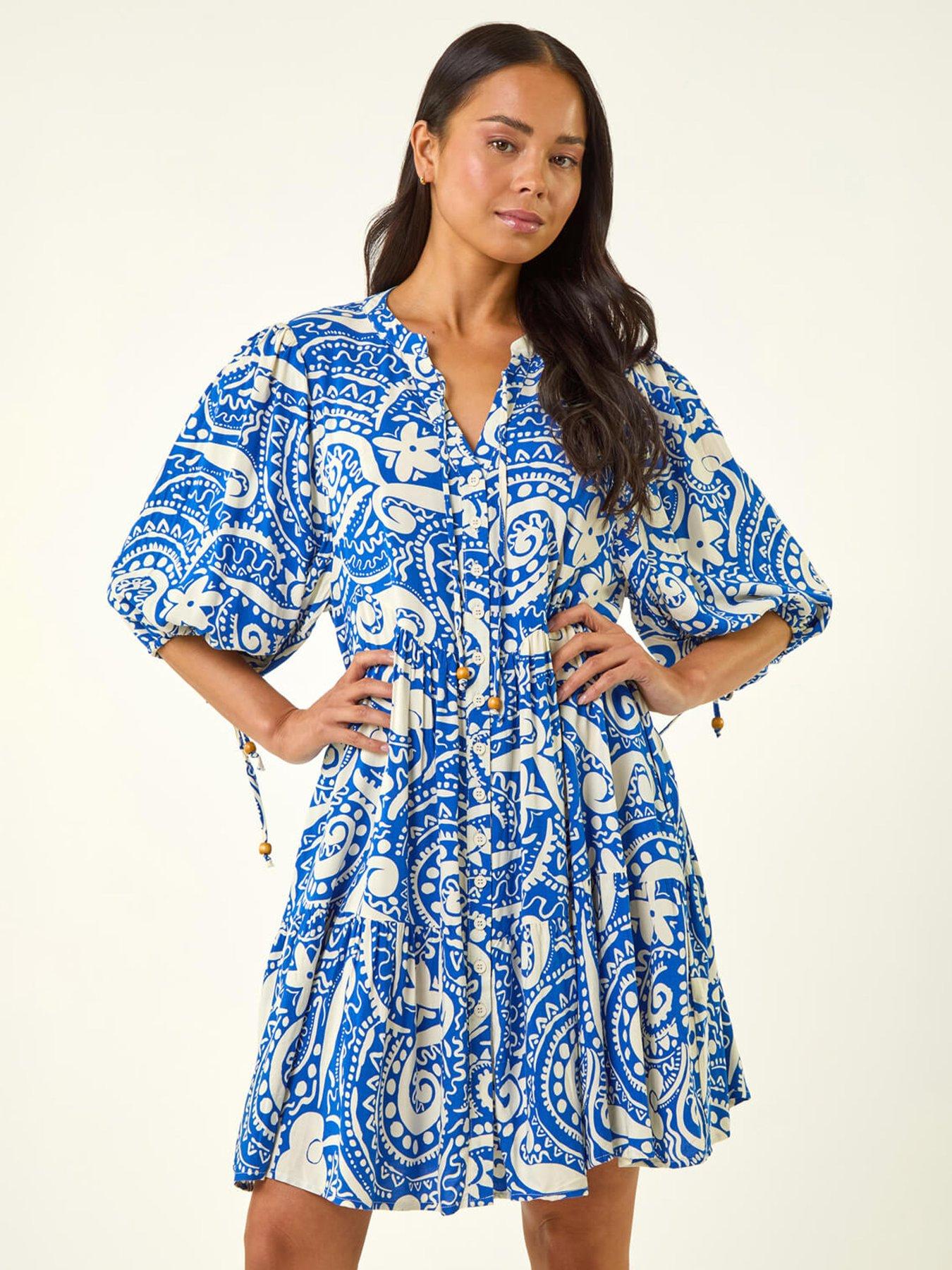 Image 3 of 5 of Roman Petite Print Button Smock Dress