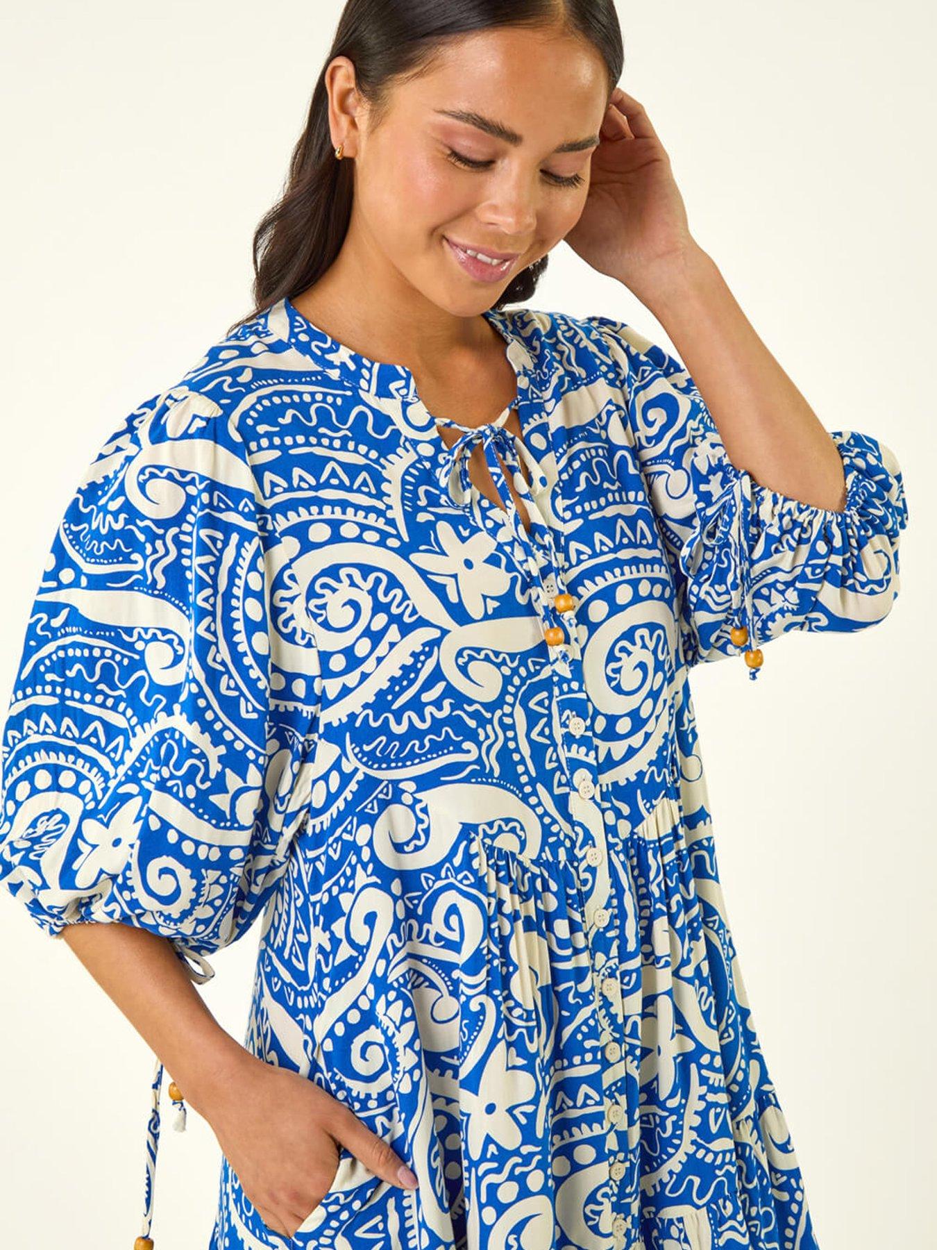 Image 4 of 5 of Roman Petite Print Button Smock Dress