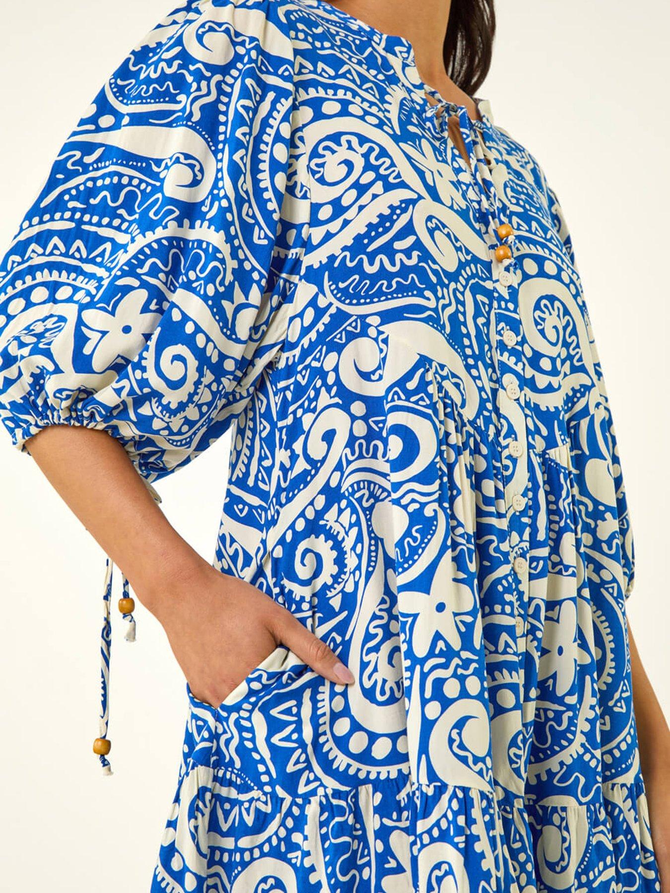 Image 5 of 5 of Roman Petite Print Button Smock Dress