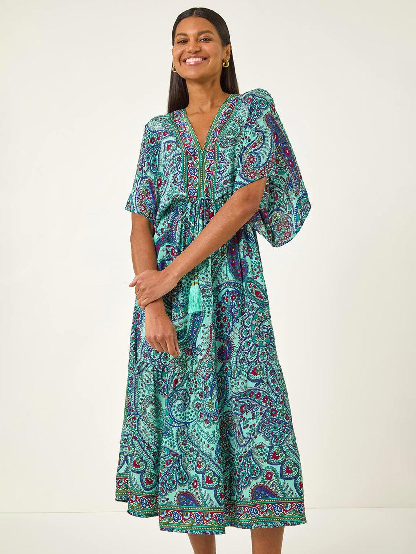 Roman Paisley Print V-neck Midi Dress