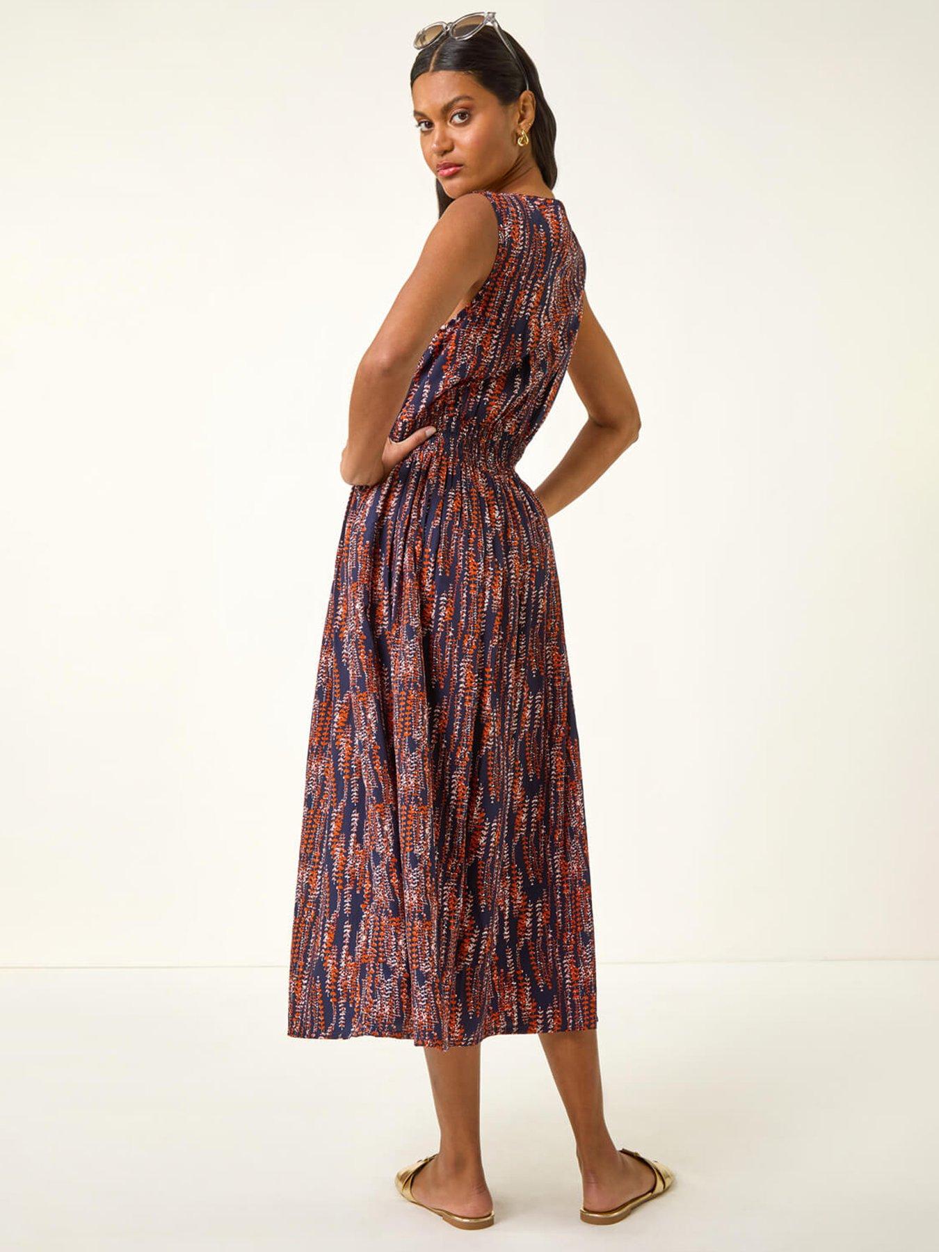  image of roman-leaf-print-wrap-midi-dress