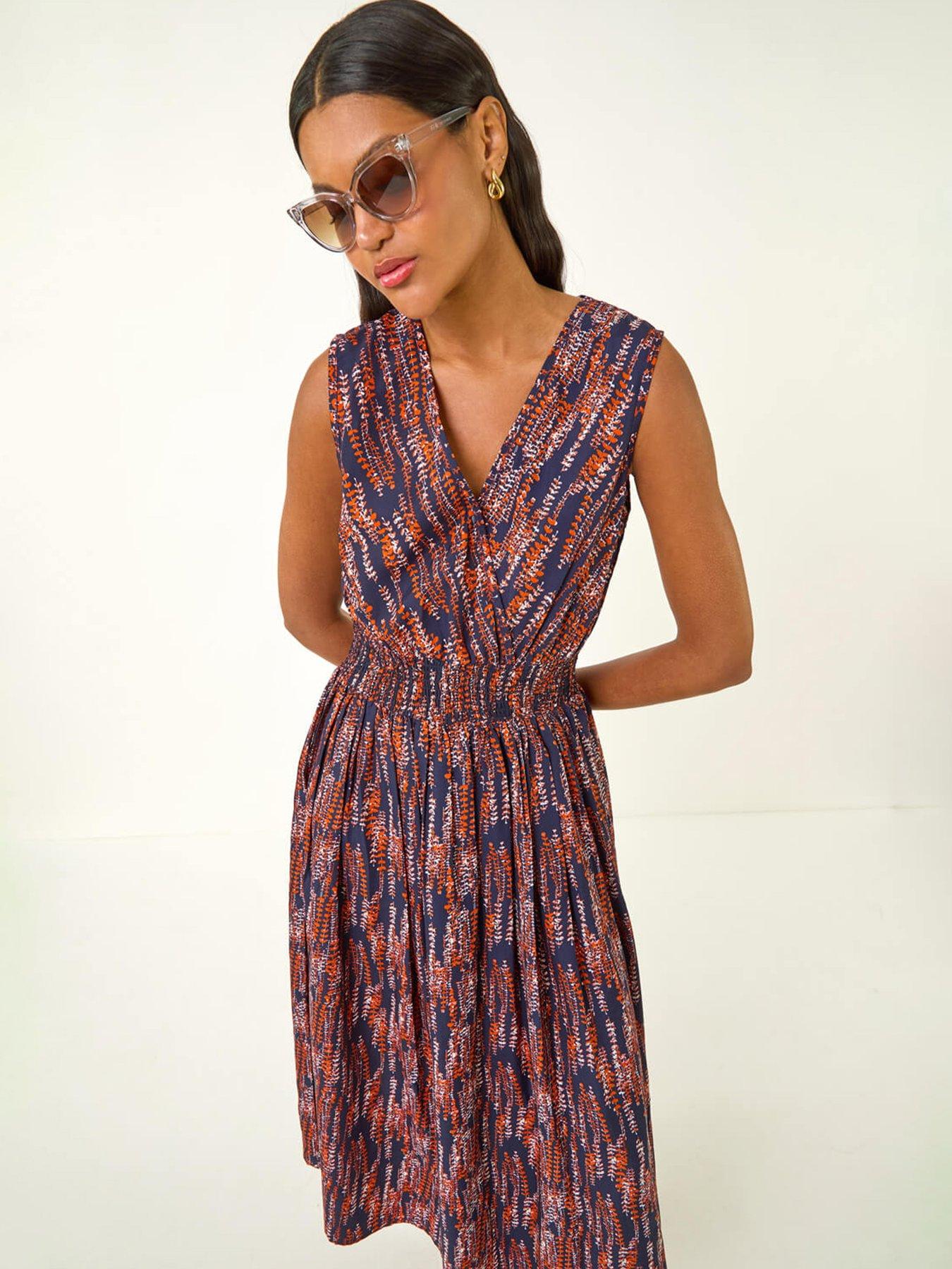  image of roman-leaf-print-wrap-midi-dress