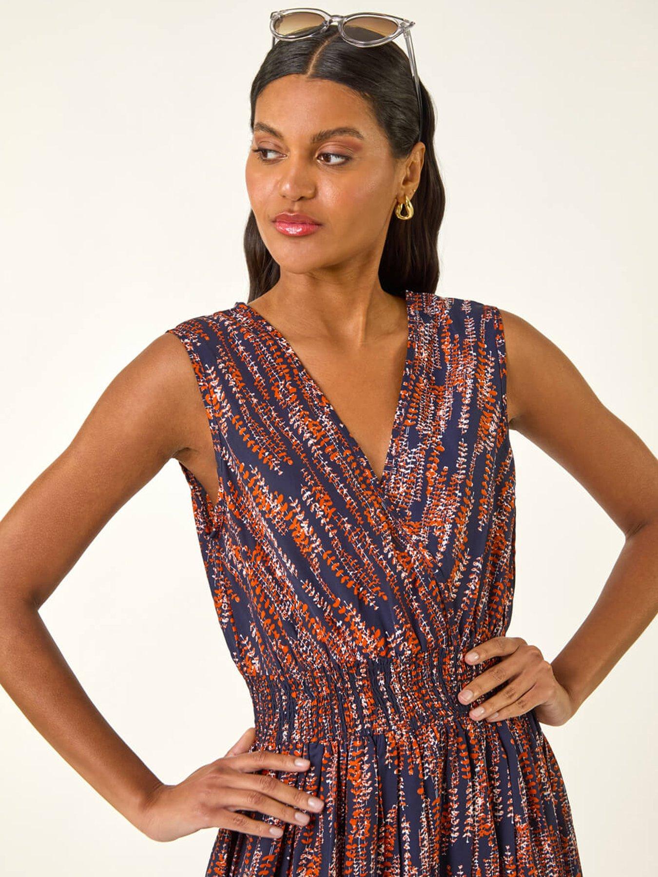  image of roman-leaf-print-wrap-midi-dress