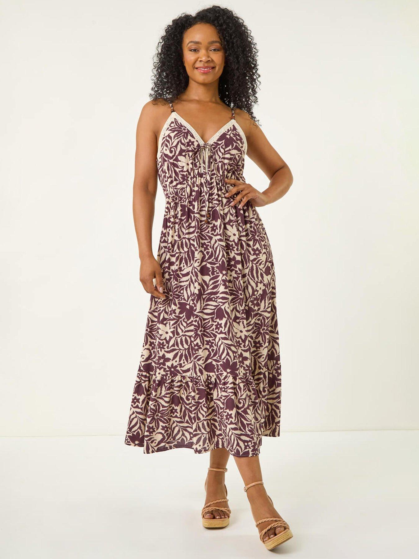 Roman Petite Abstract Crochet Trim Dress