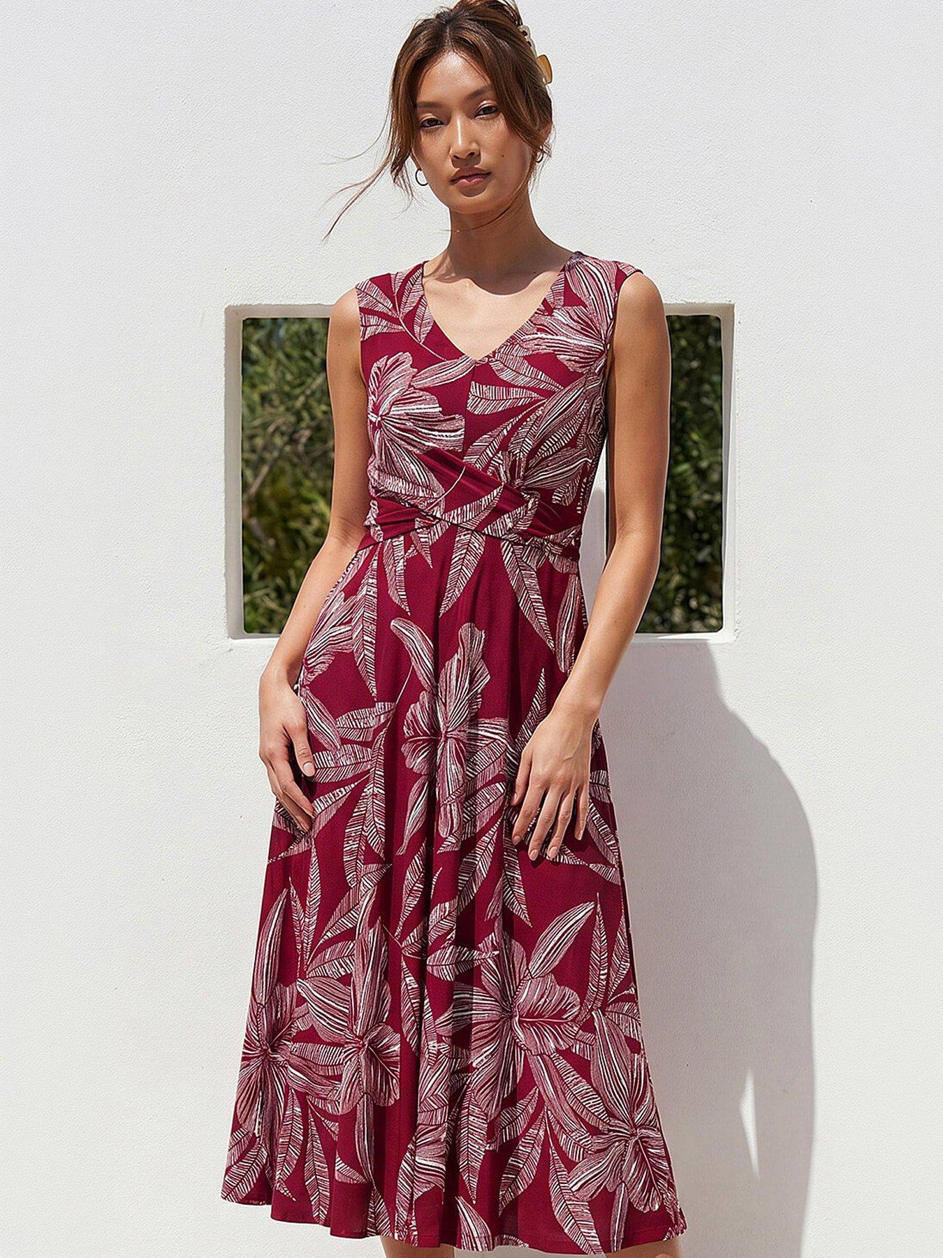 Image 1 of 4 of Roman Leaf Print Twist Front Stretch Dress