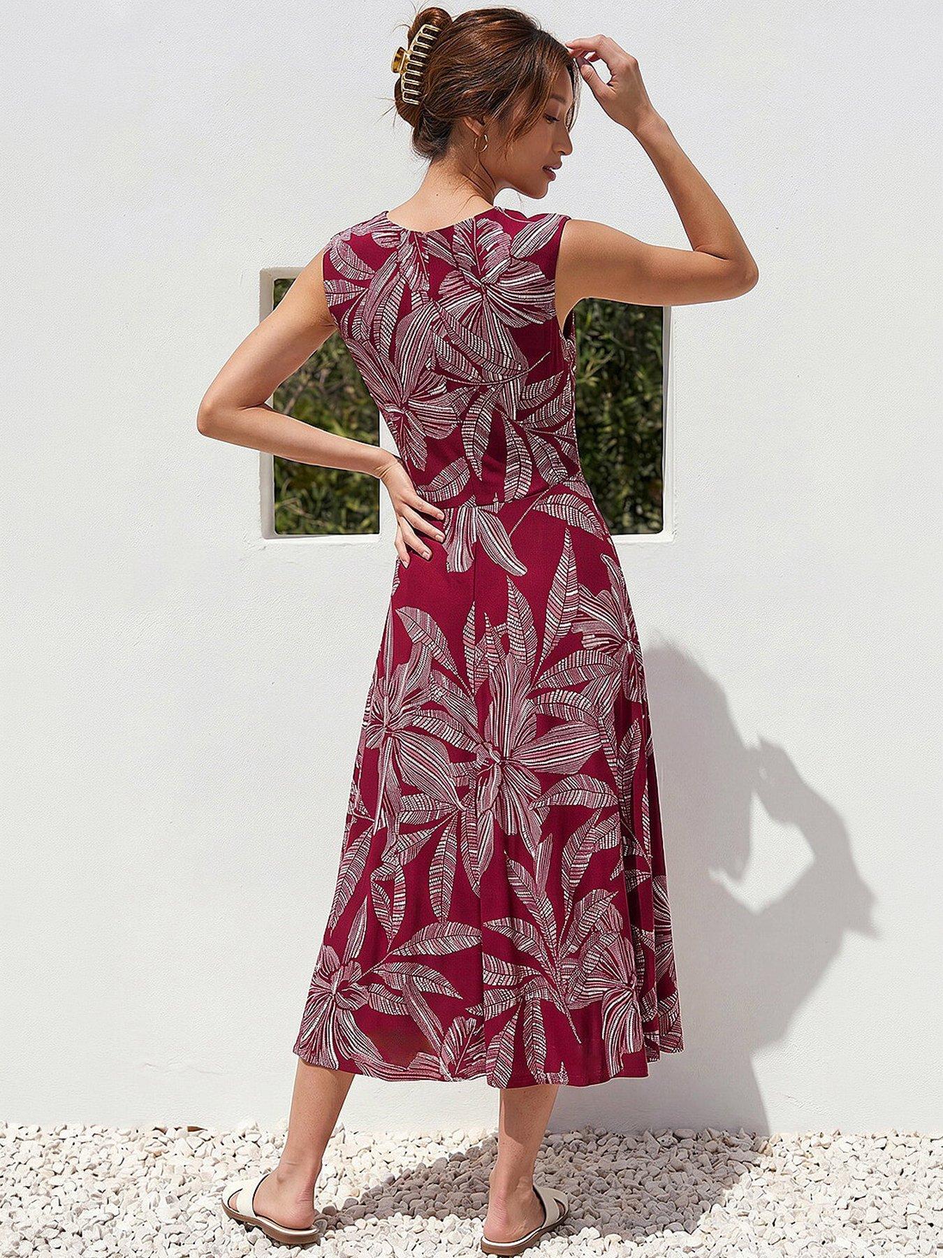 Image 2 of 4 of Roman Leaf Print Twist Front Stretch Dress