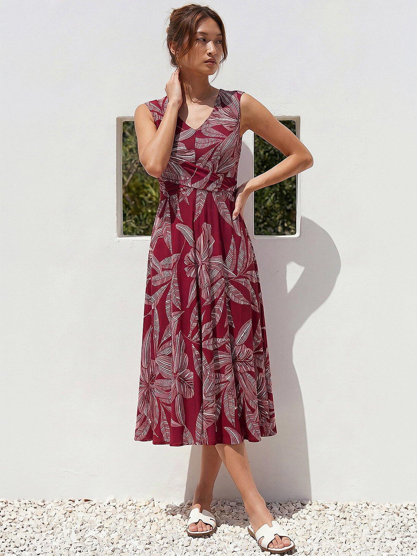 Image 3 of 4 of Roman Leaf Print Twist Front Stretch Dress