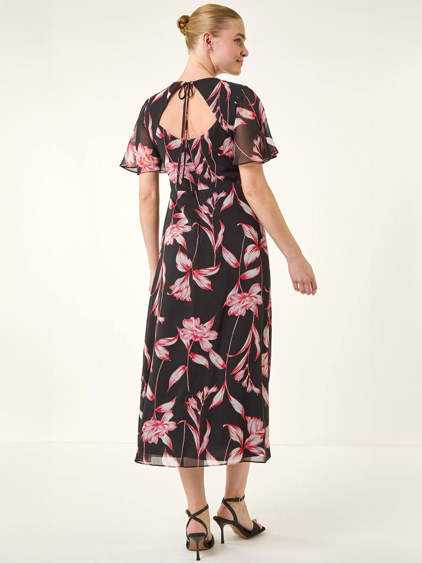  image of roman-floral-flutter-sleeve-dress