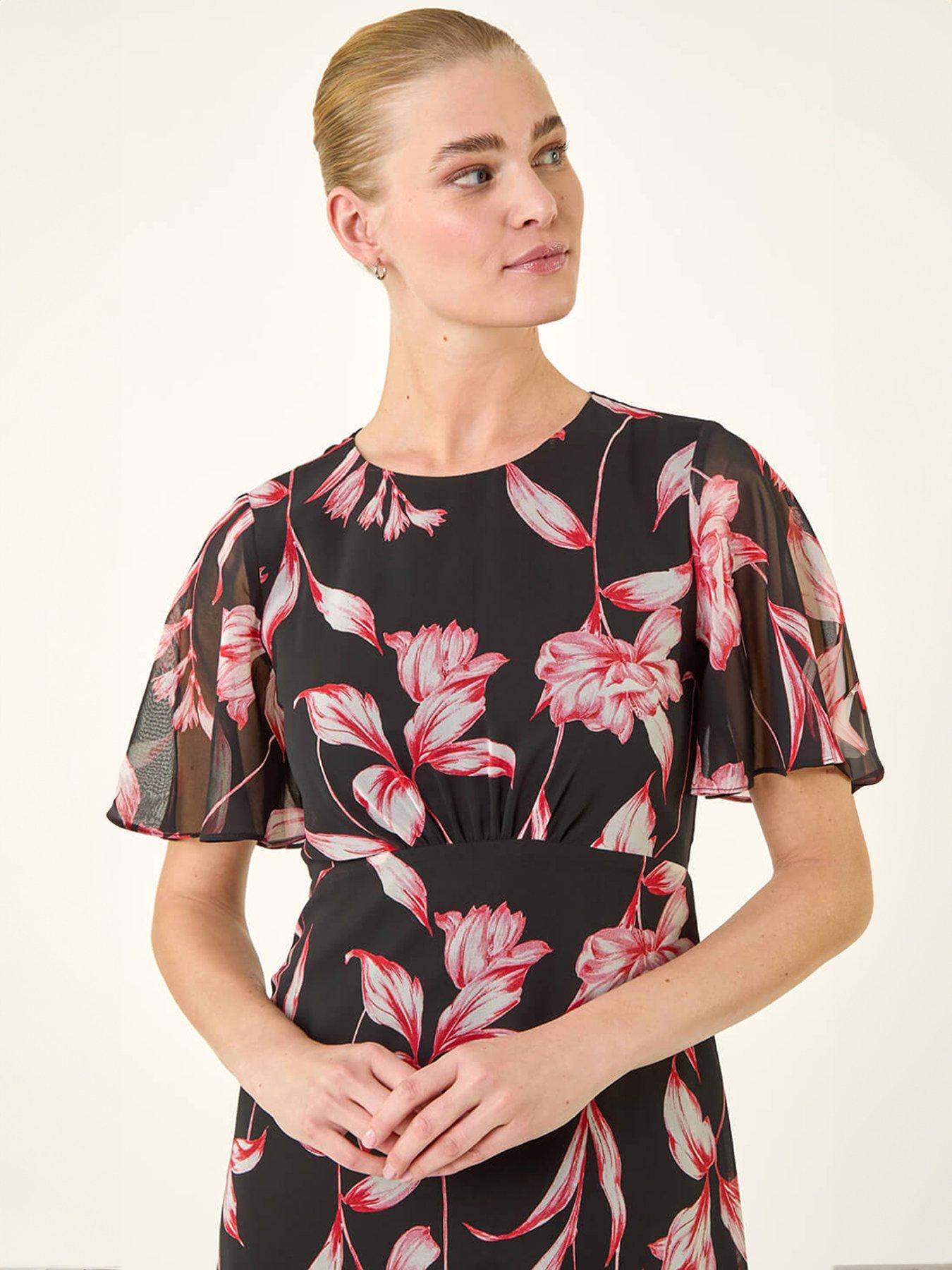  image of roman-floral-flutter-sleeve-dress