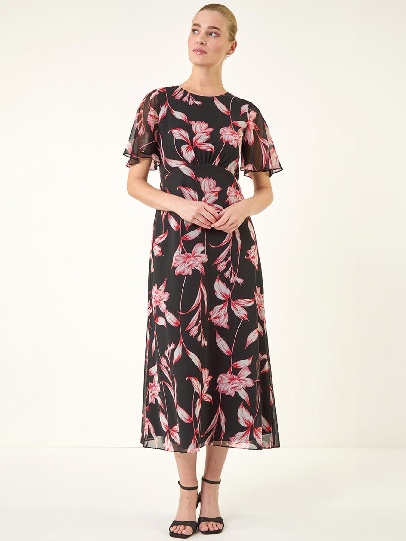  image of roman-floral-flutter-sleeve-dress