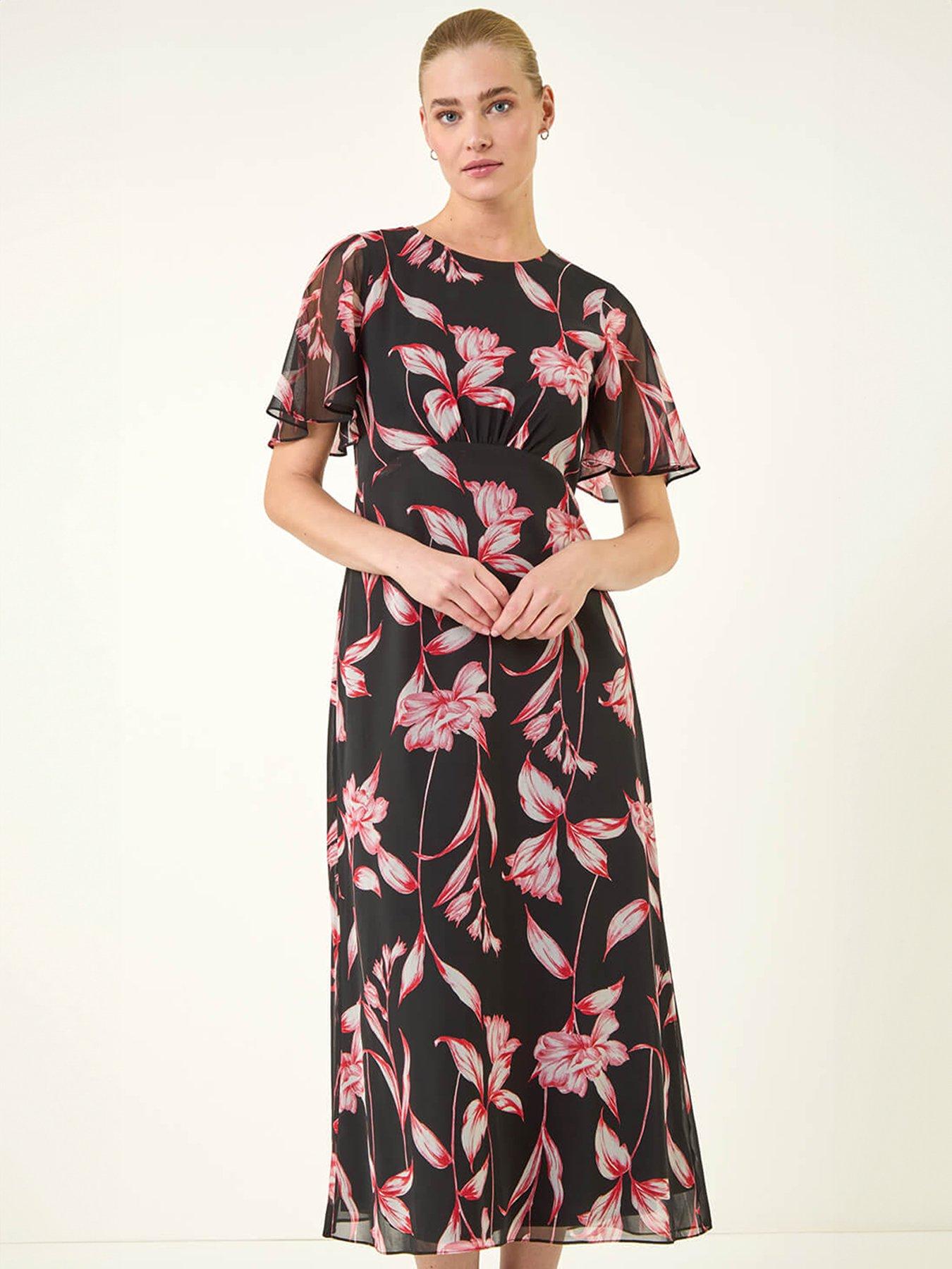  image of roman-floral-flutter-sleeve-dress