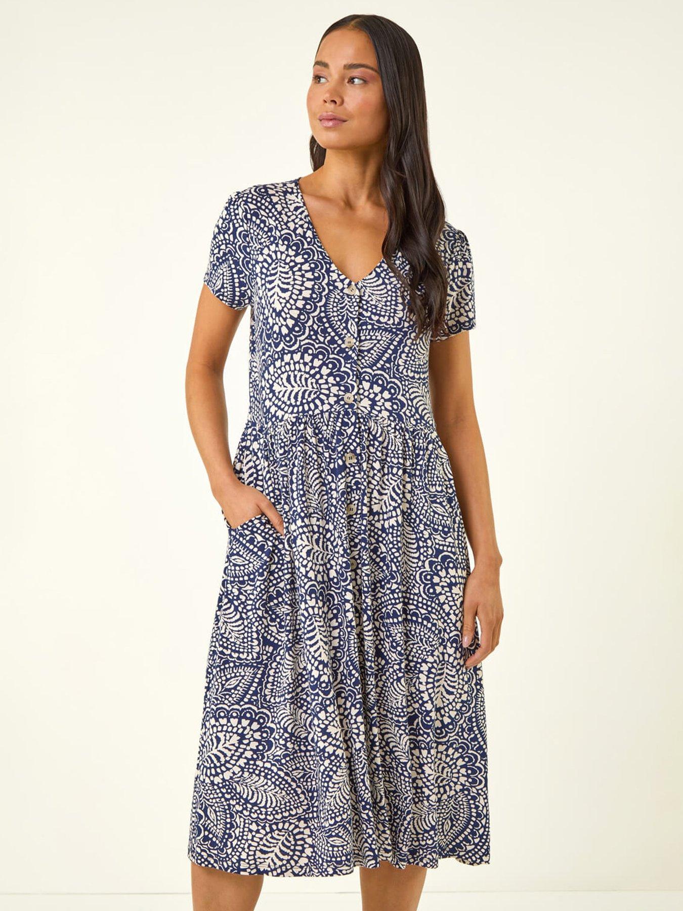  image of roman-petite-abstract-button-pocket-stretch-dress