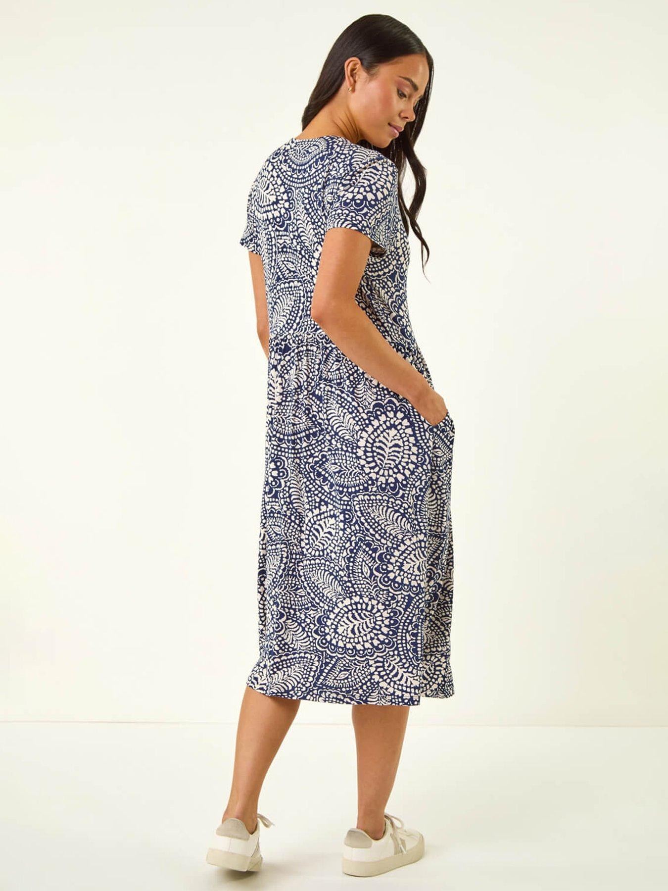  image of roman-petite-abstract-button-pocket-stretch-dress