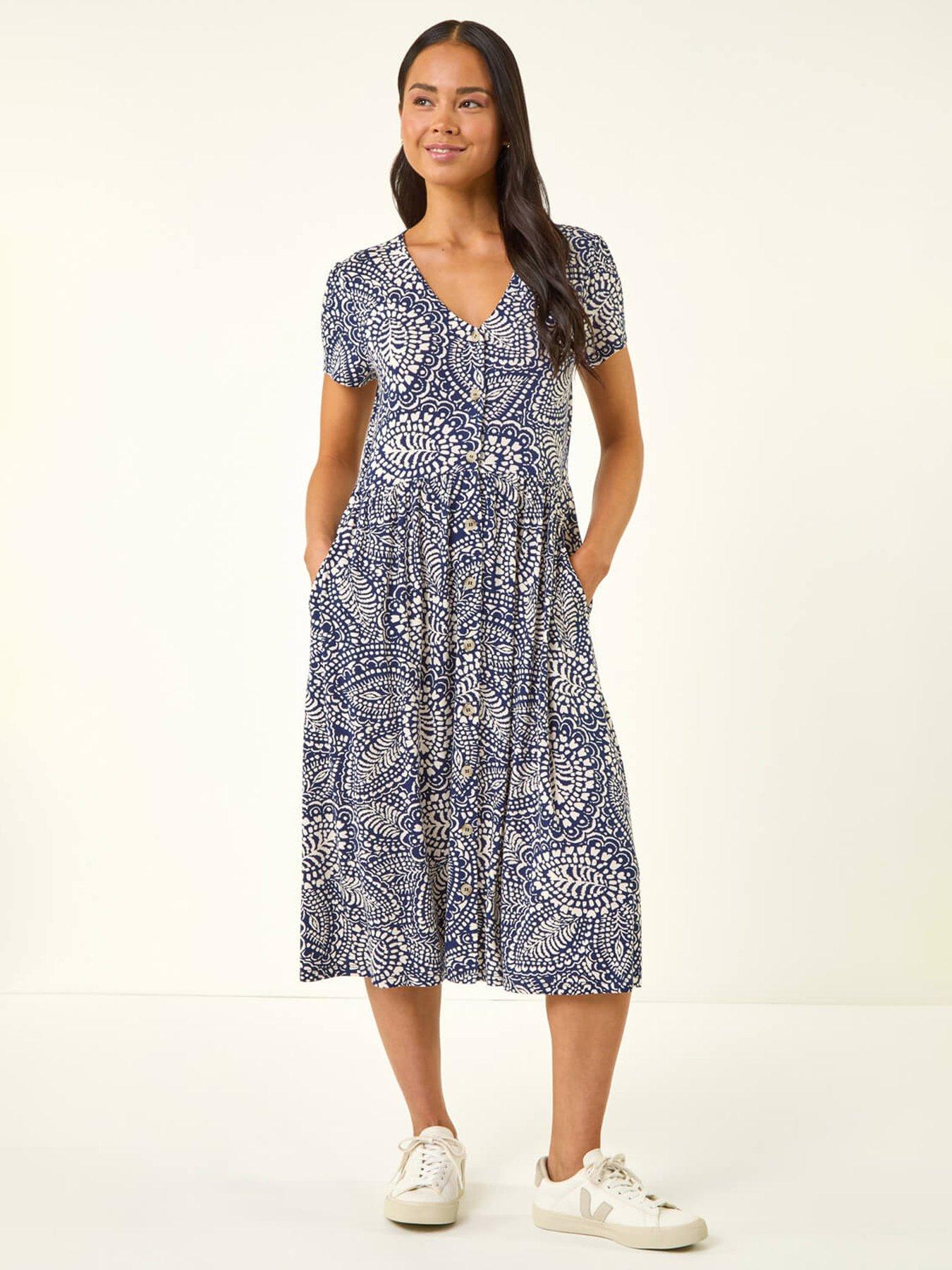  image of roman-petite-abstract-button-pocket-stretch-dress