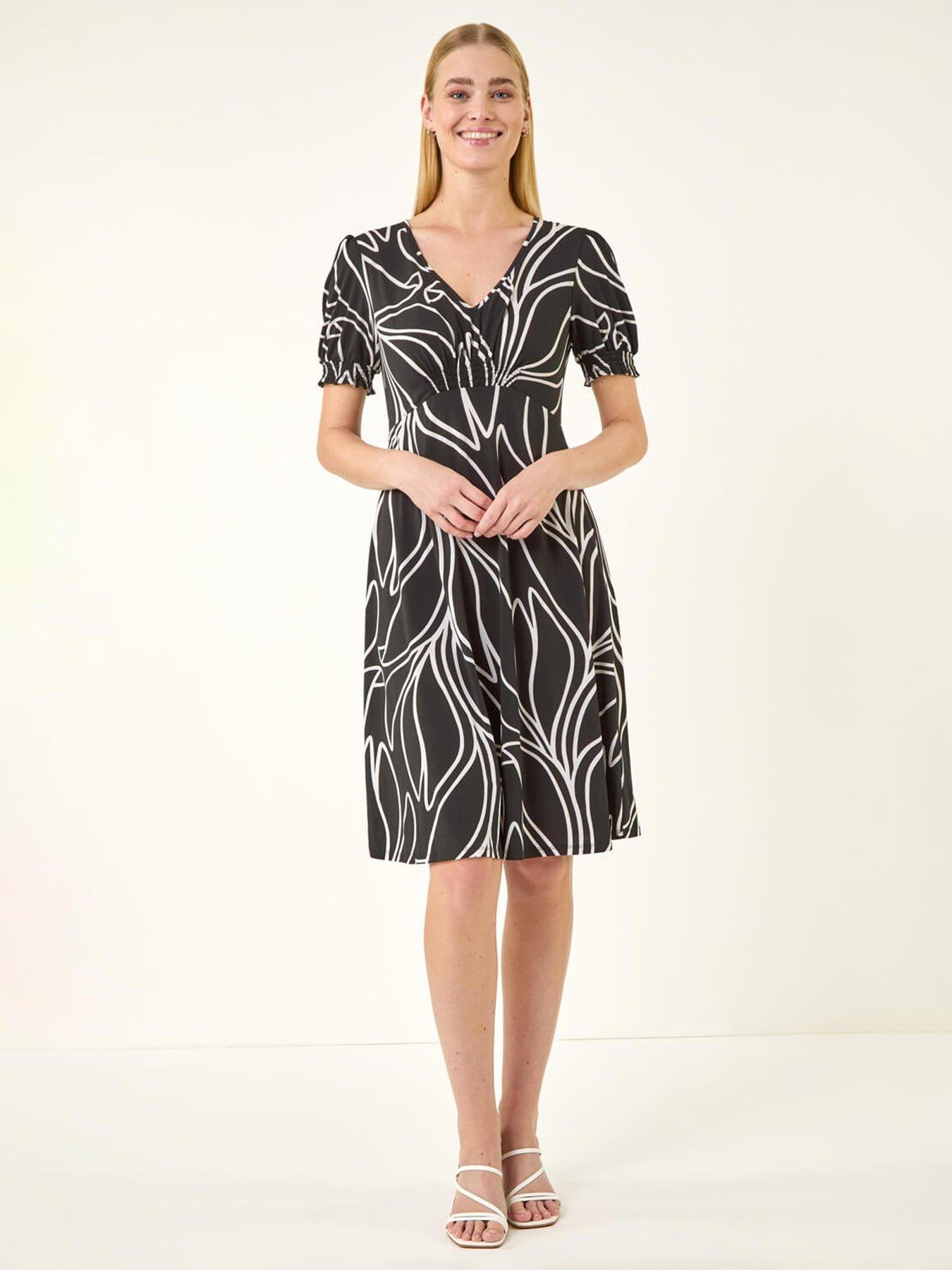 Roman Leaf Print Gathered Midi Dress
