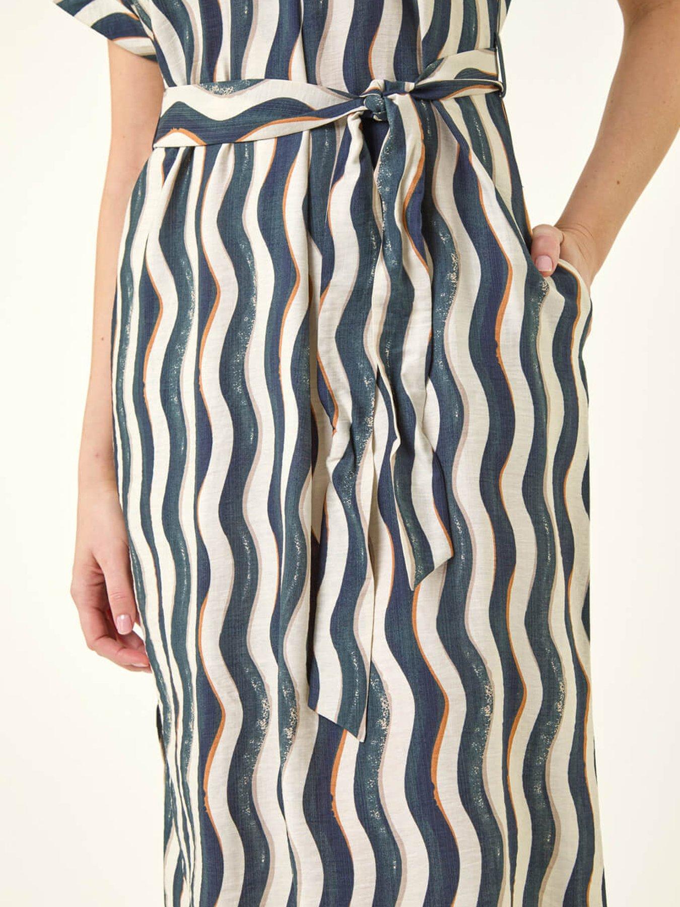 Image 5 of 5 of Roman Wave Print Belted Midi Dress