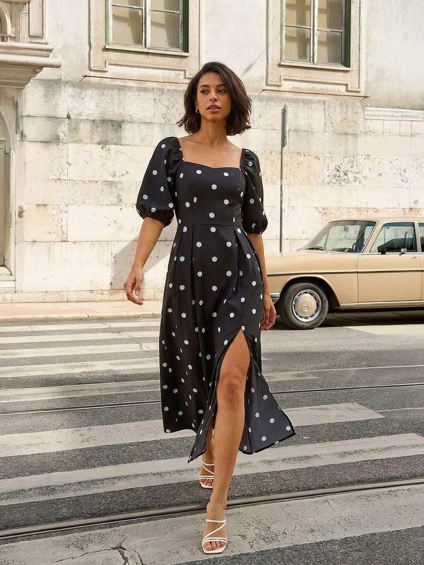 Image 1 of 5 of Roman Dusk Polka Dot Midi Dress