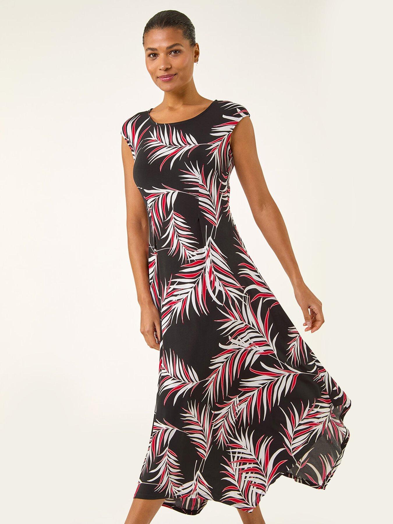 image of roman-leaf-print-stretch-maxi-dress
