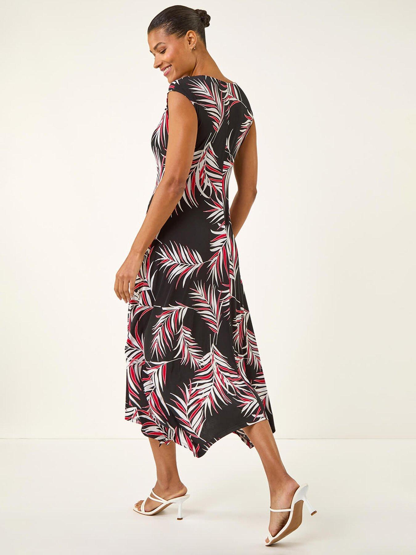  image of roman-leaf-print-stretch-maxi-dress
