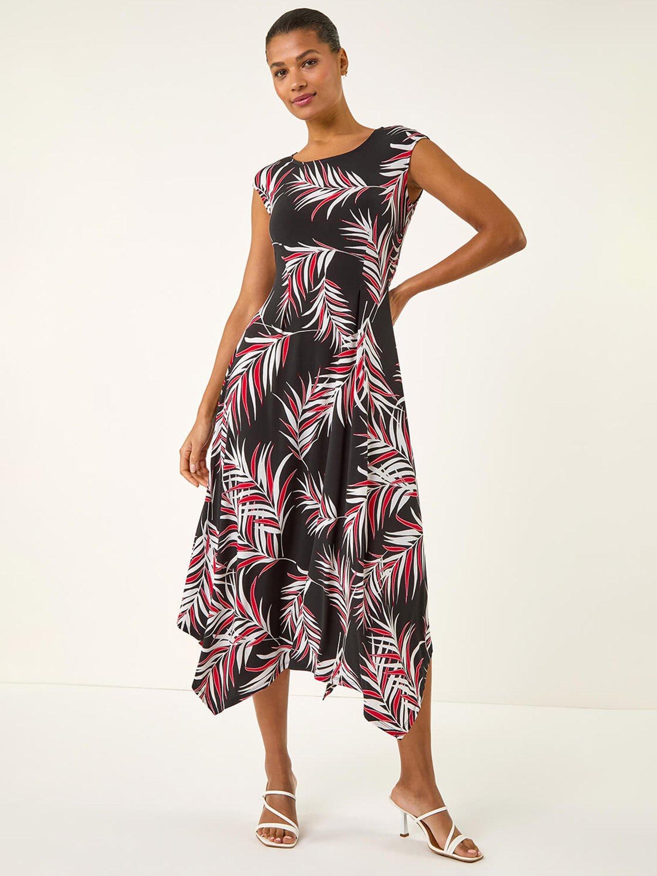  image of roman-leaf-print-stretch-maxi-dress