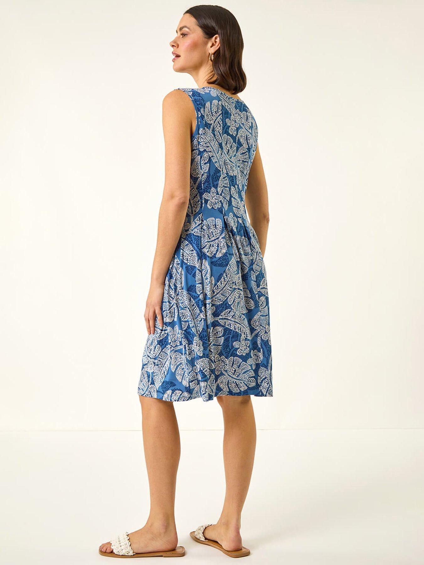  image of roman-leaf-print-panel-dress