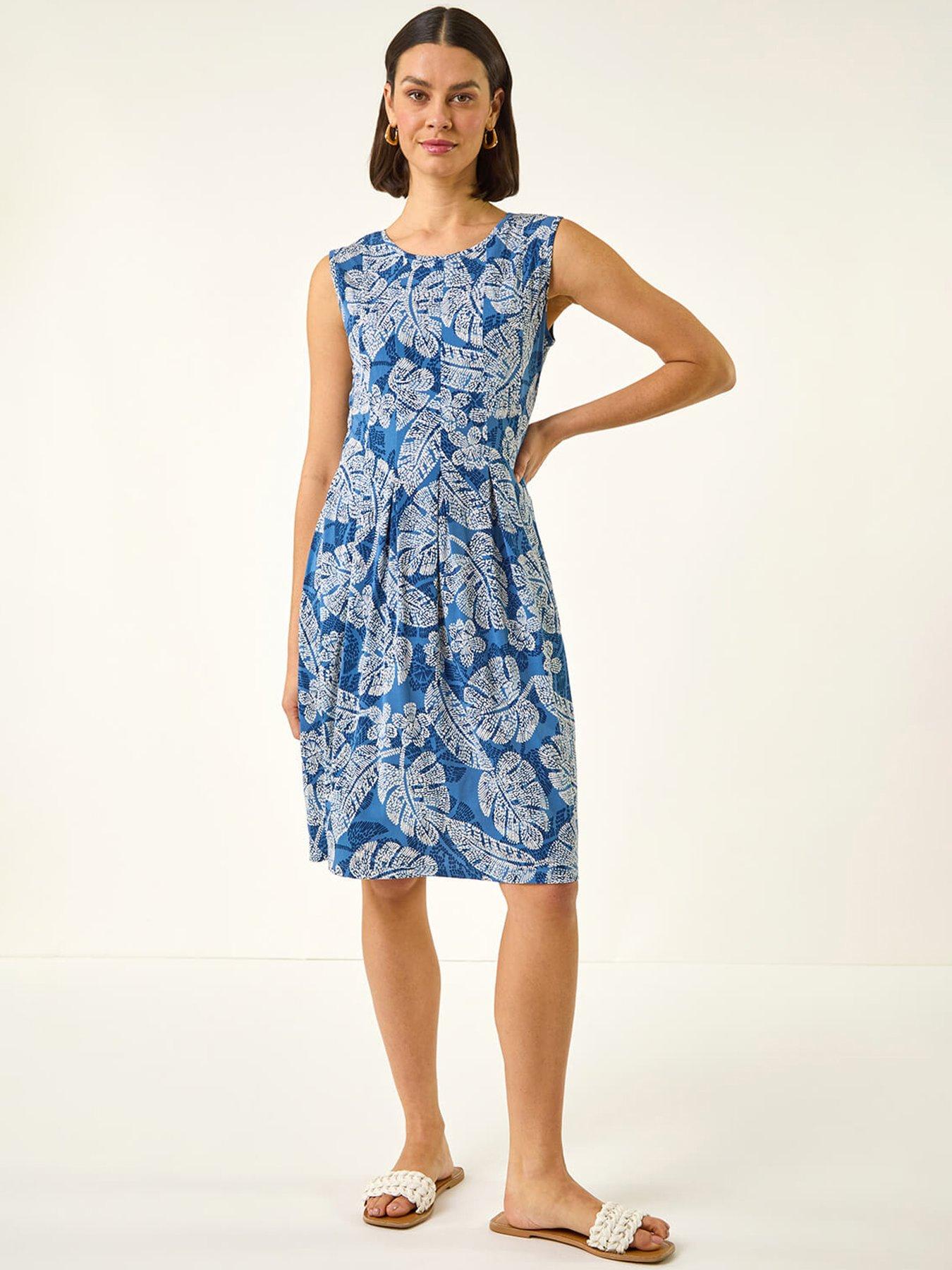  image of roman-leaf-print-panel-dress