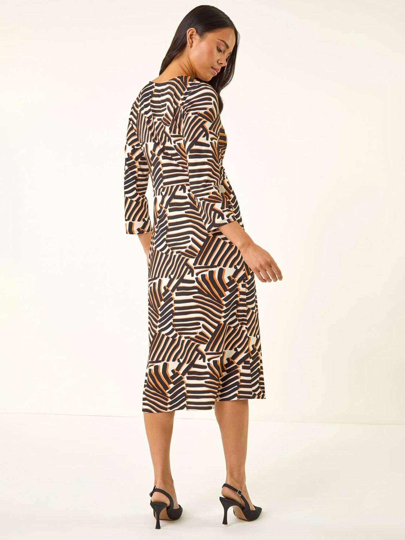 Image 2 of 5 of Roman Petite Abstract Print Knot Front Dress