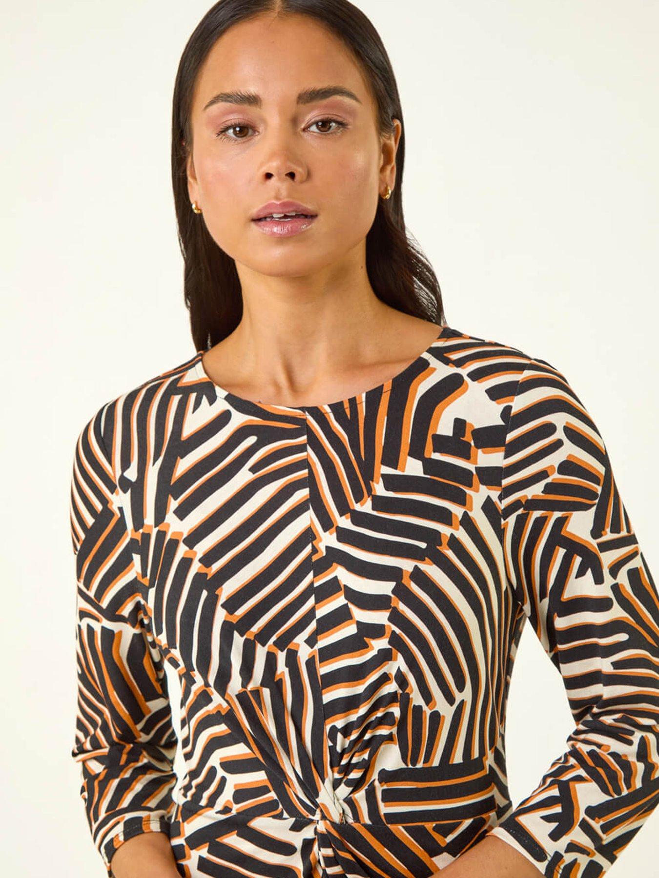 Image 4 of 5 of Roman Petite Abstract Print Knot Front Dress