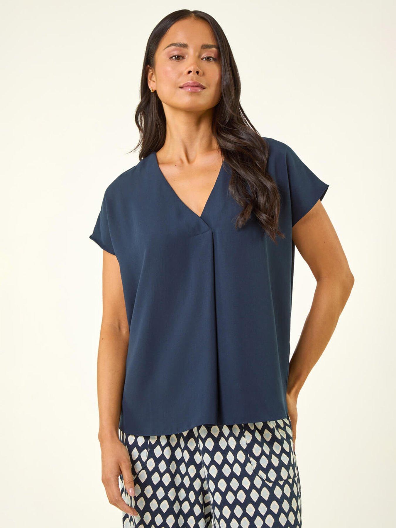 Image 1 of 5 of Roman Petite V-neck Tuck Front Top