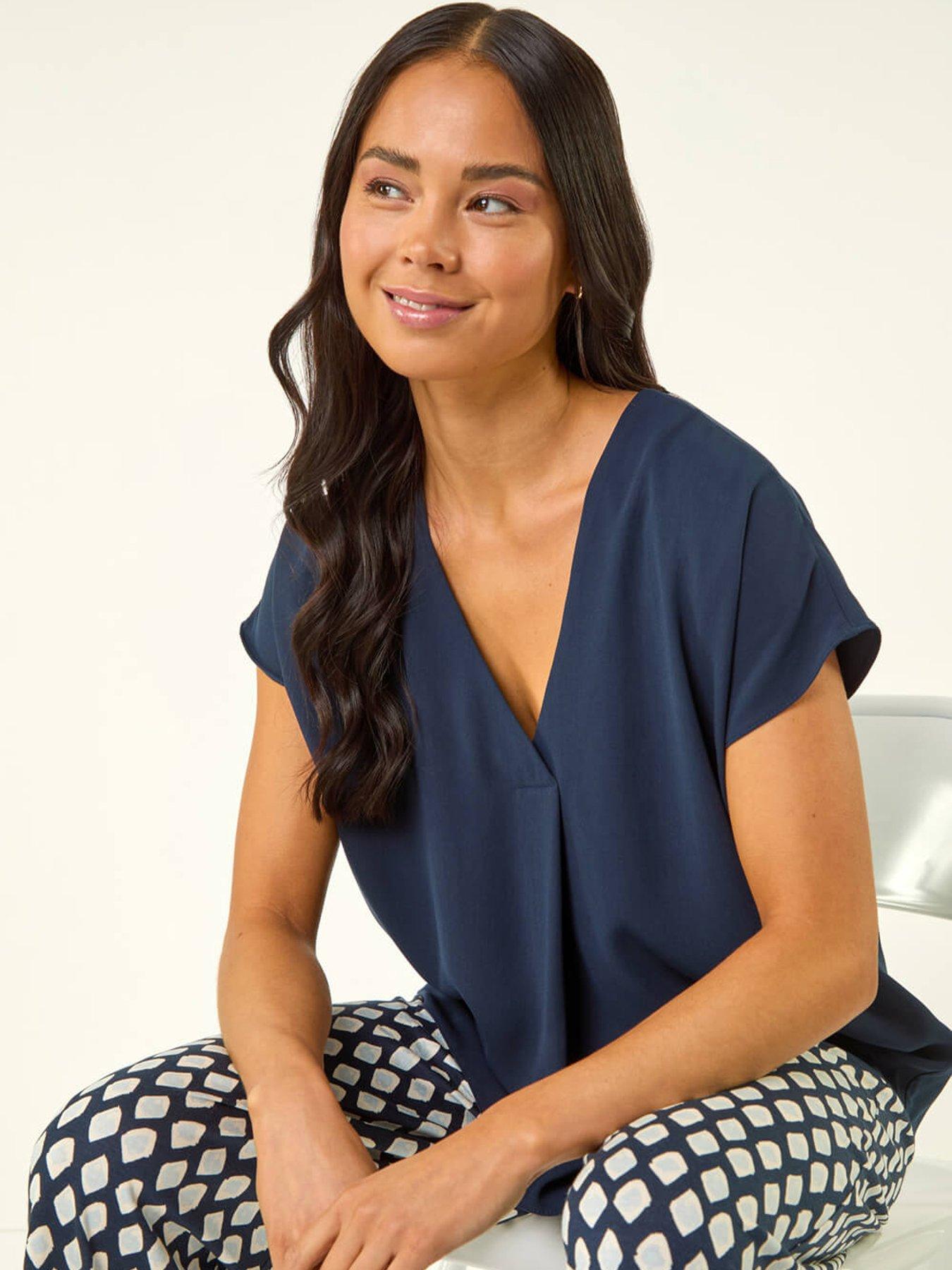 Image 4 of 5 of Roman Petite V-neck Tuck Front Top