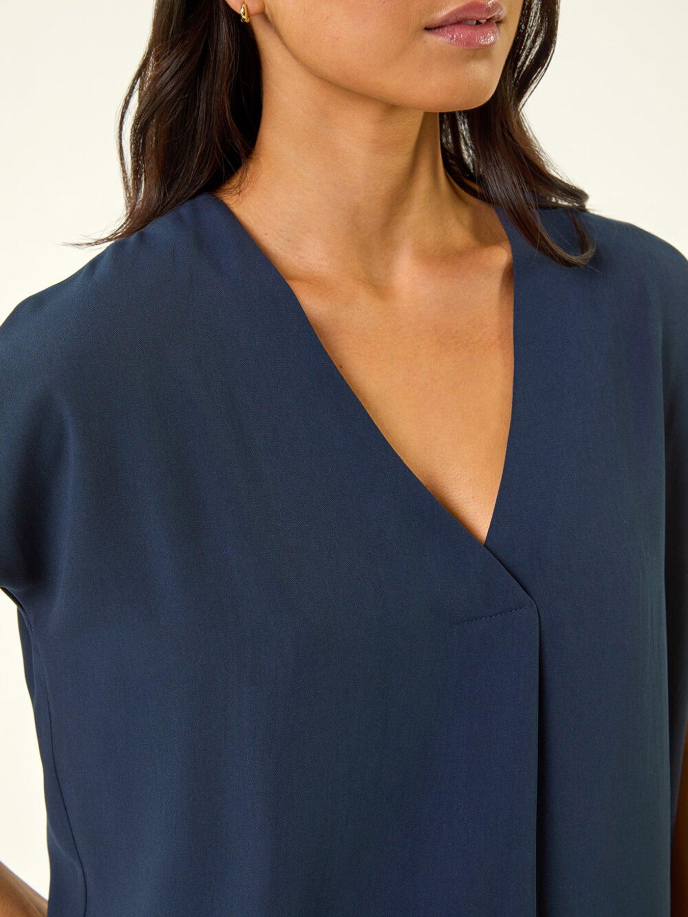 Image 5 of 5 of Roman Petite V-neck Tuck Front Top