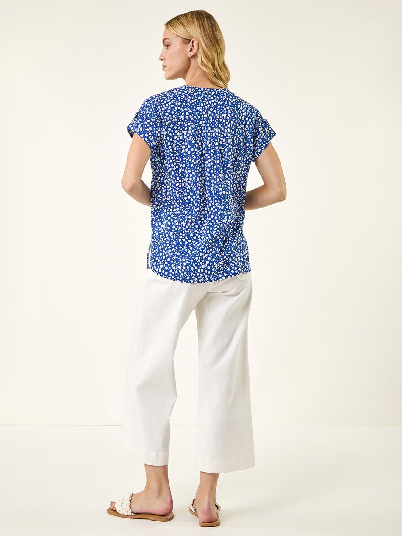Image 2 of 5 of Roman Speck Print V-neck Button Top