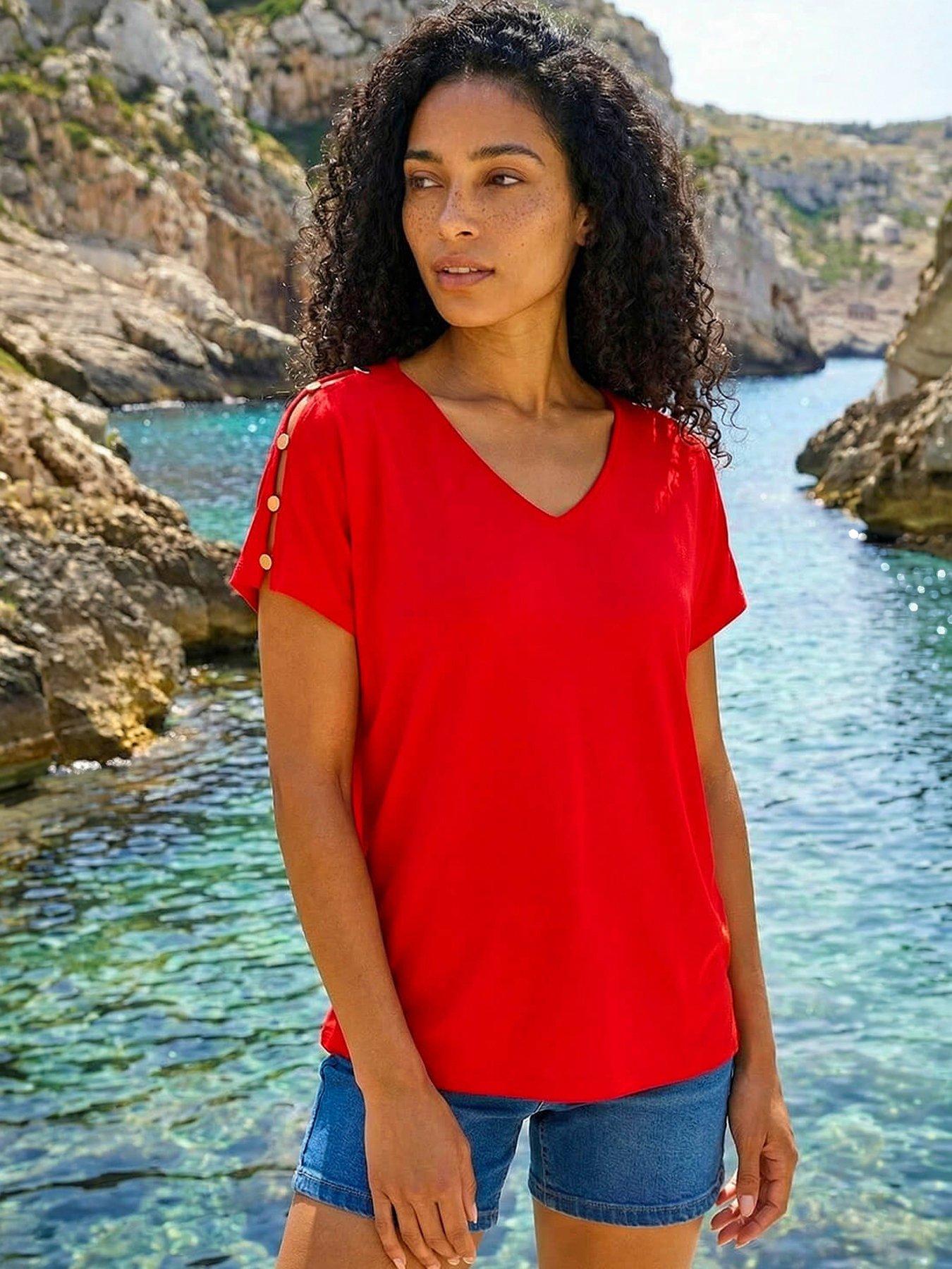 Roman Cold Shoulder Button Top