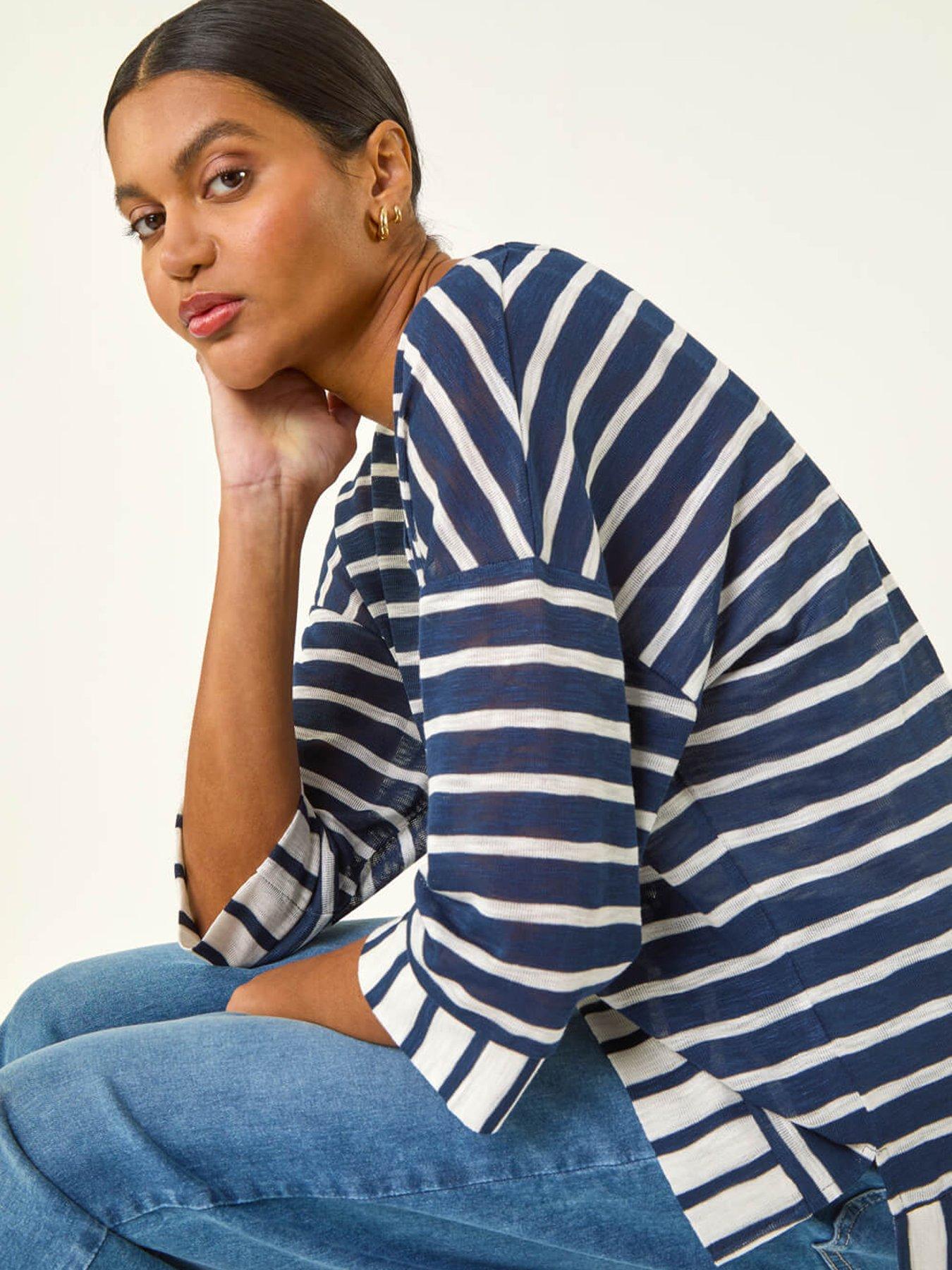  image of roman-stripe-print-v-neck-tunic-top