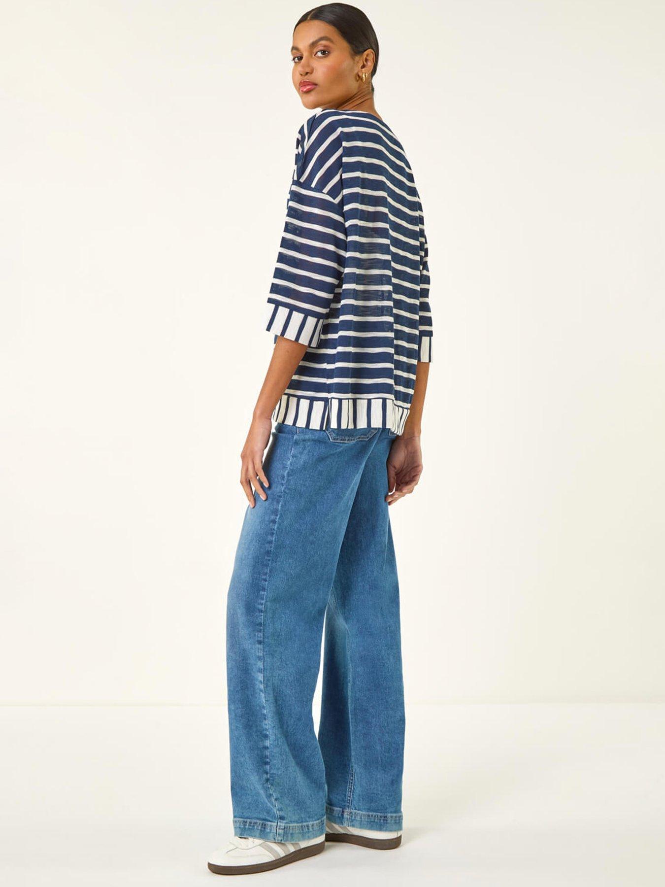  image of roman-stripe-print-v-neck-tunic-top