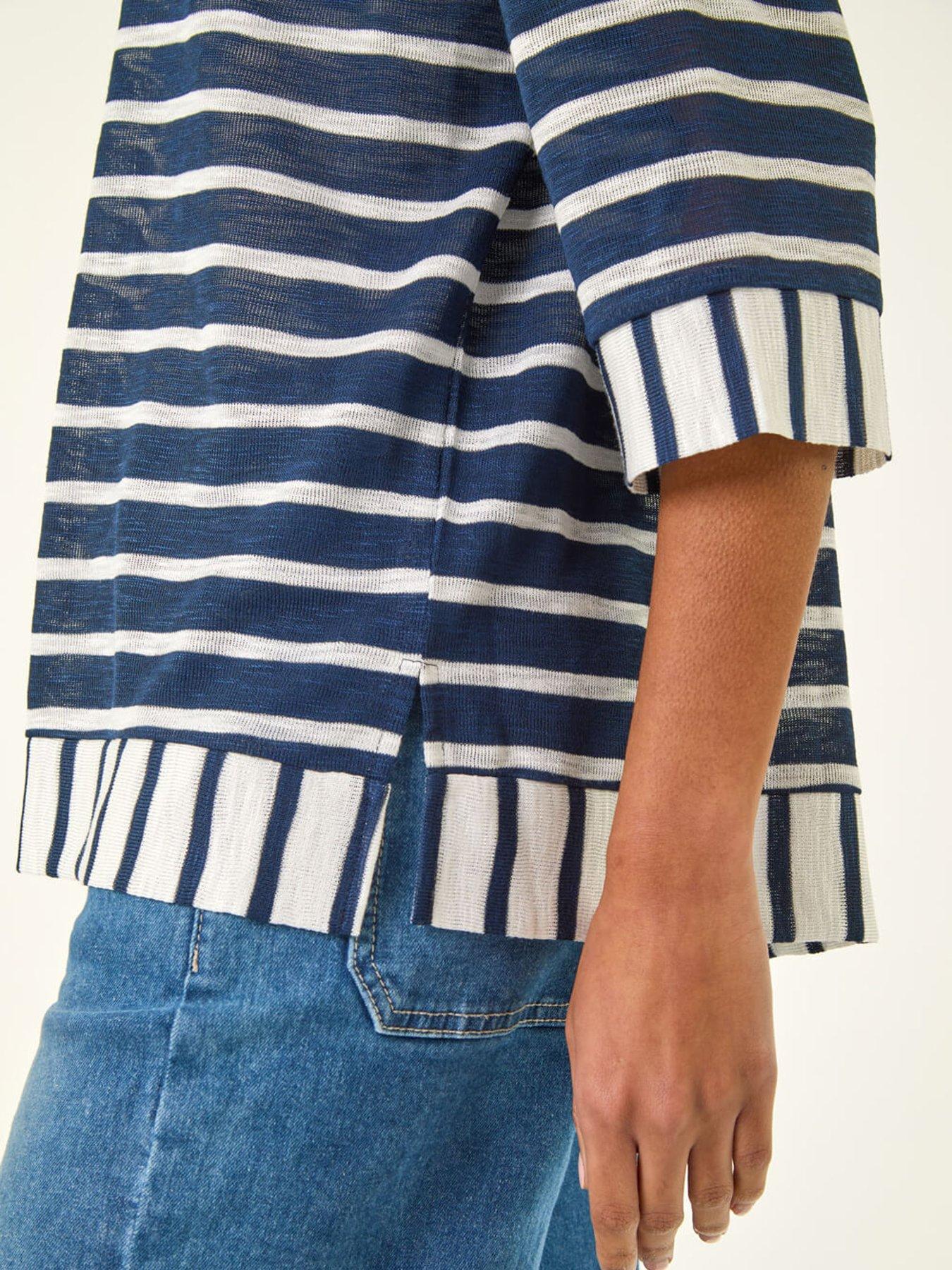  image of roman-stripe-print-v-neck-tunic-top