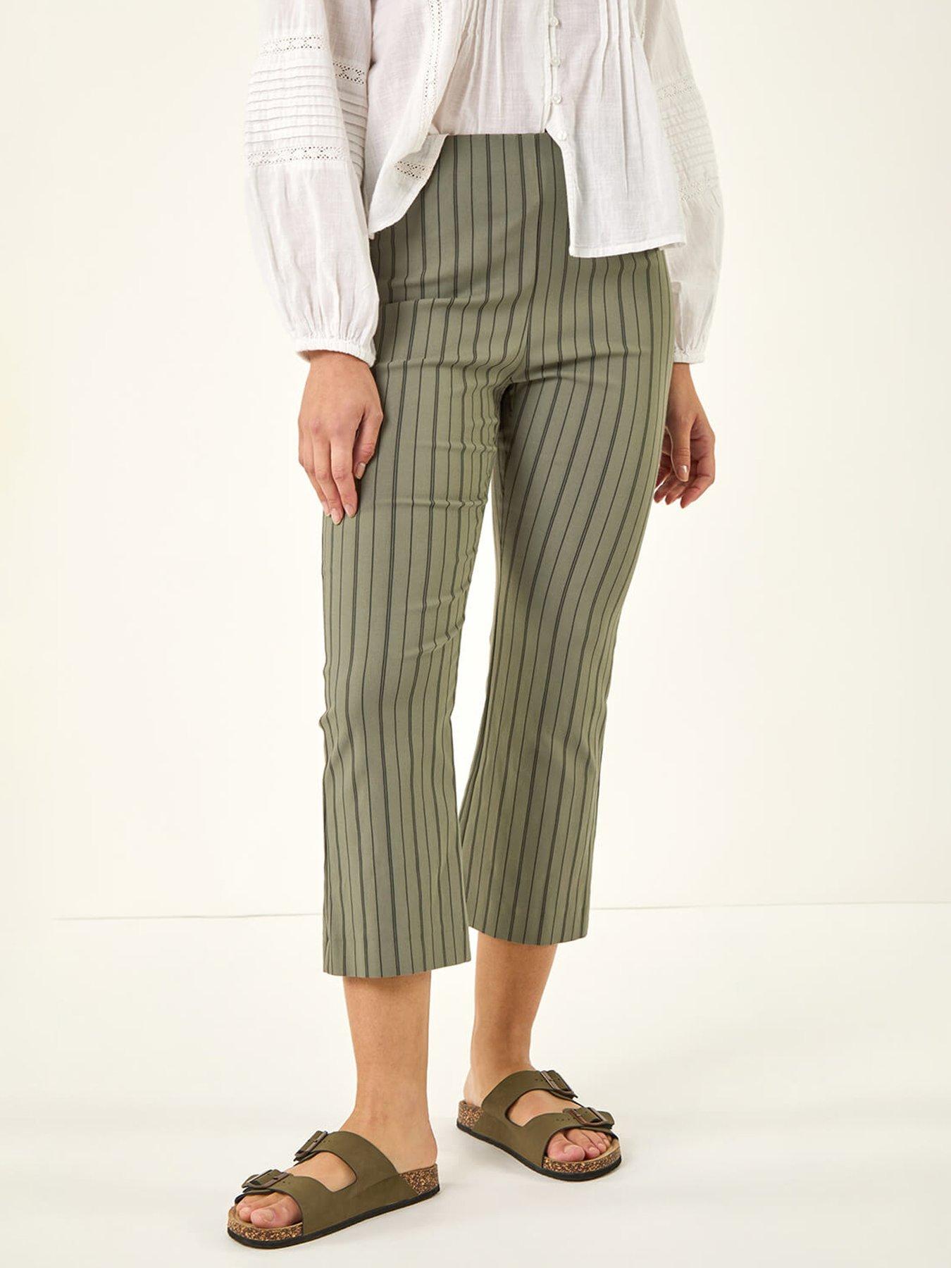  image of roman-stripe-print-crop-bootleg-trouser