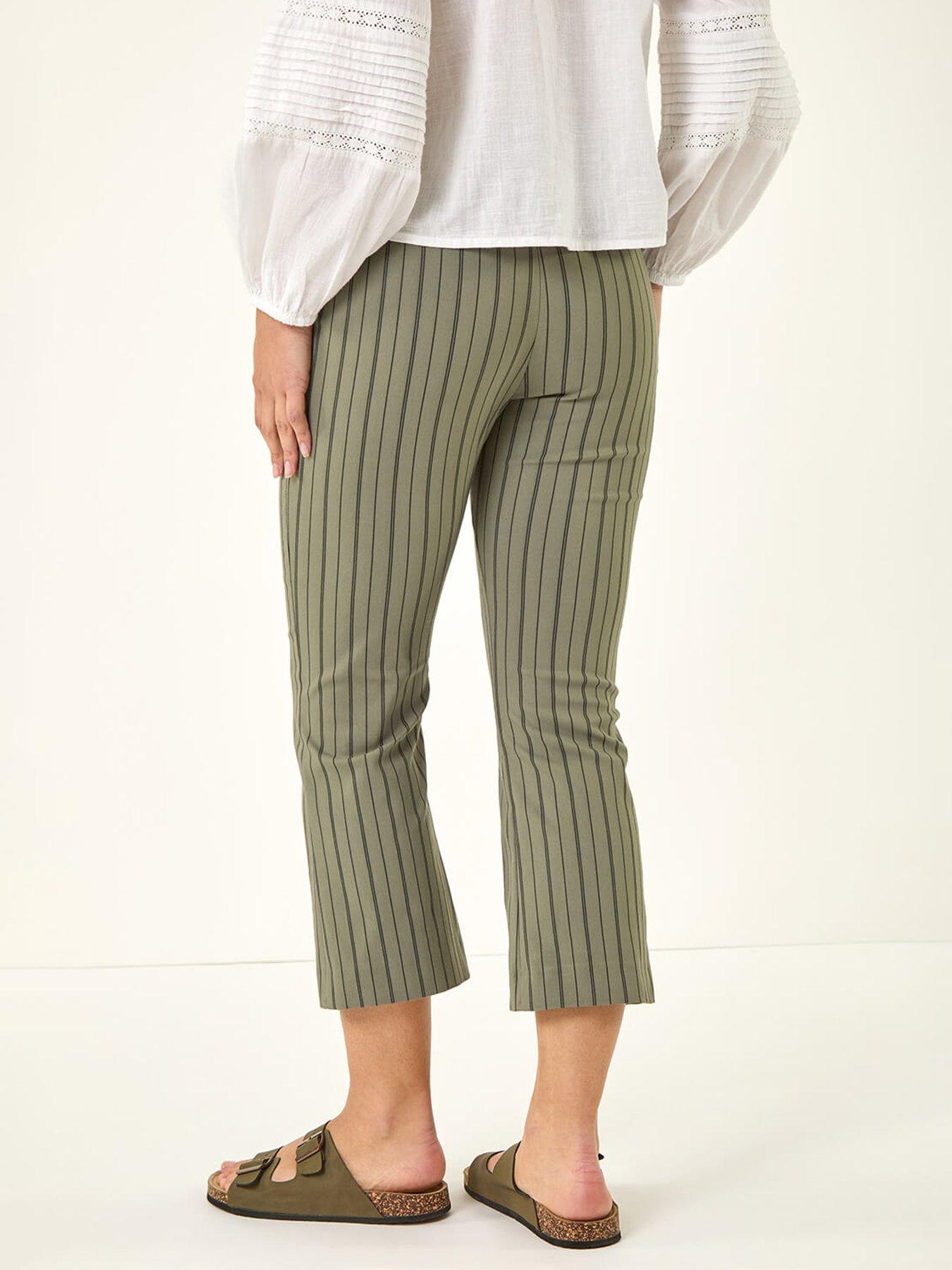  image of roman-stripe-print-crop-bootleg-trouser