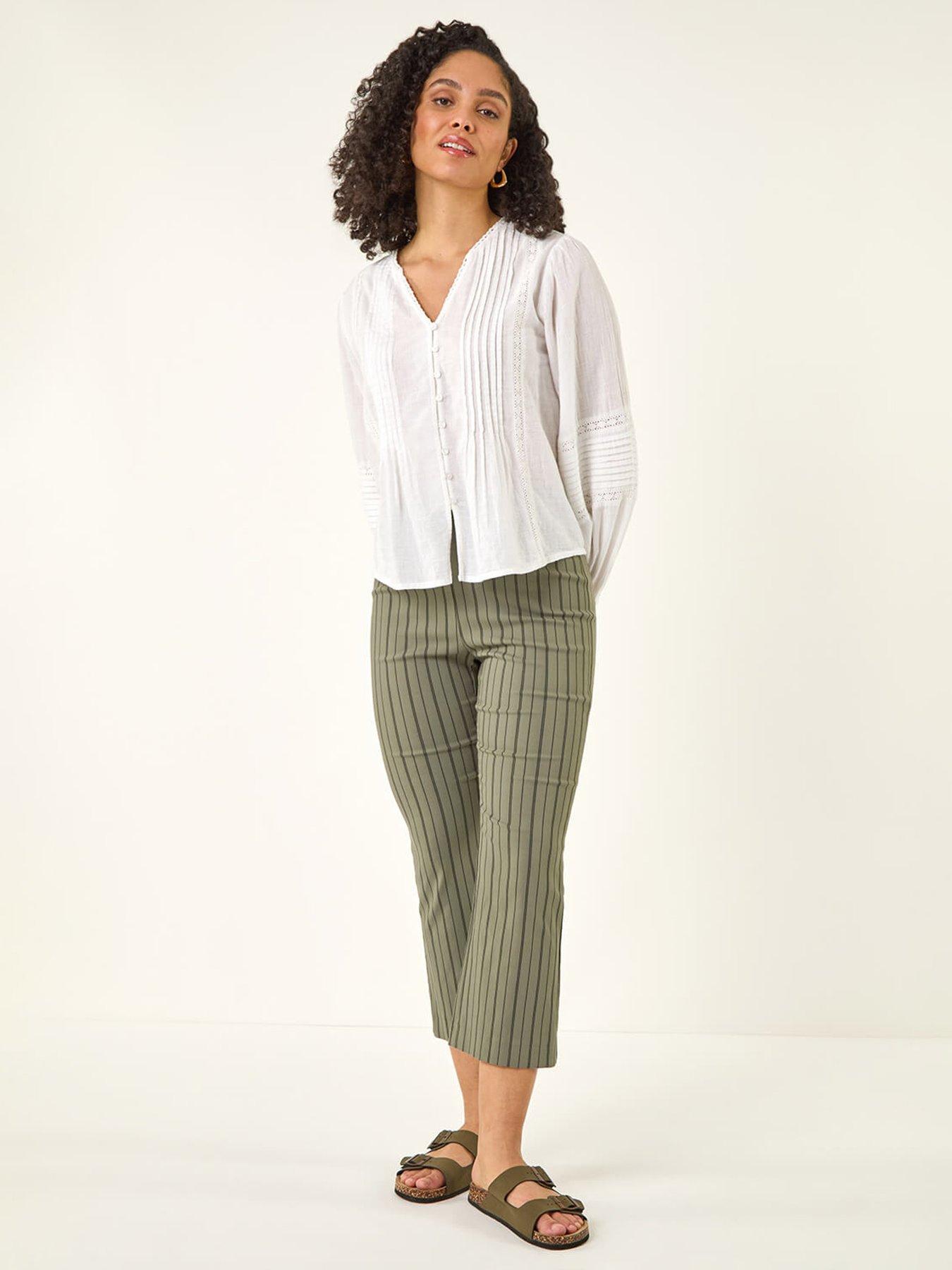  image of roman-stripe-print-crop-bootleg-trouser